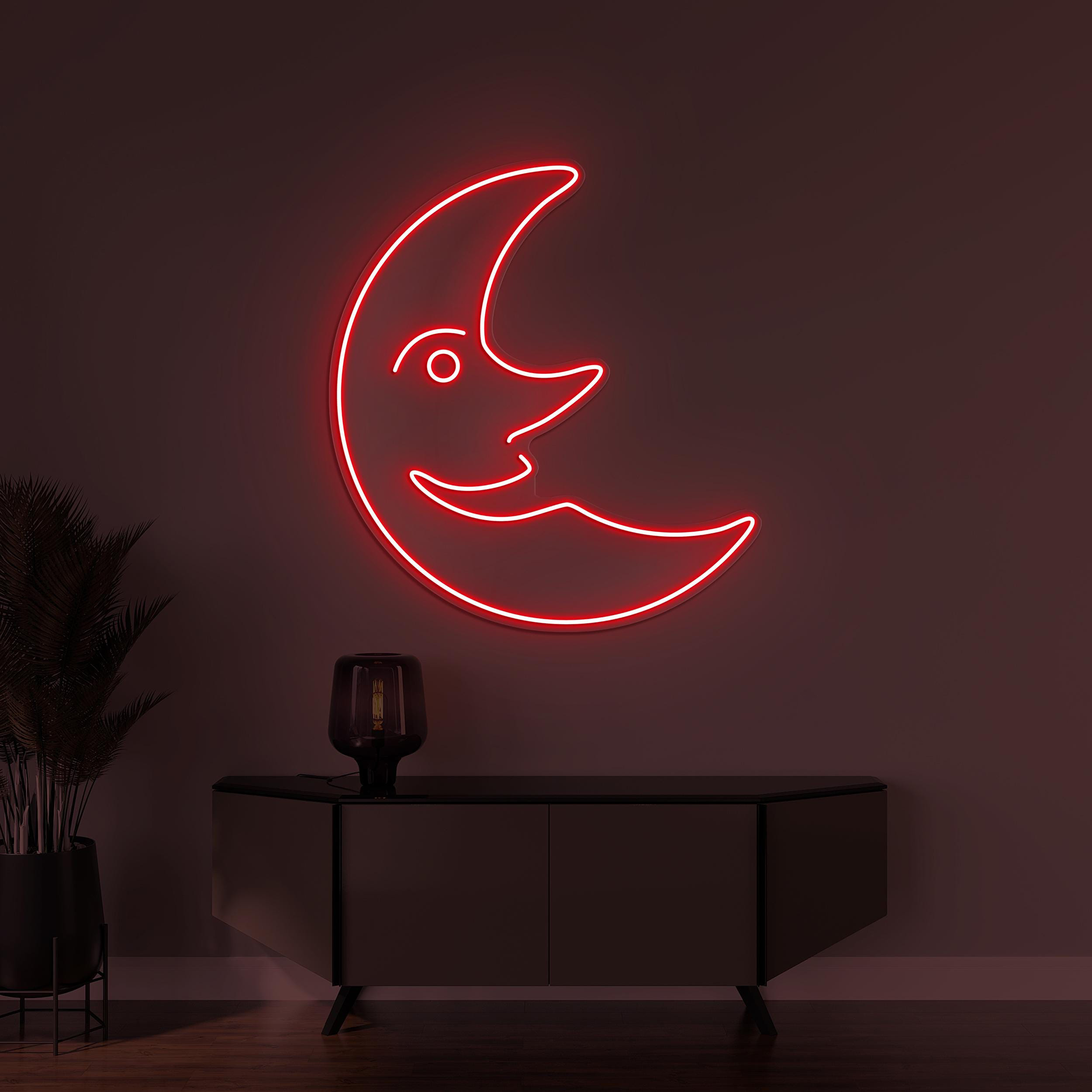 Moon Neon Sign, Moon Smile LED Light, Smiley Moon Face Wall Decor, Home Wall Art, Nursery Room Decor, Cute Moon Night Light, Night Sky Art