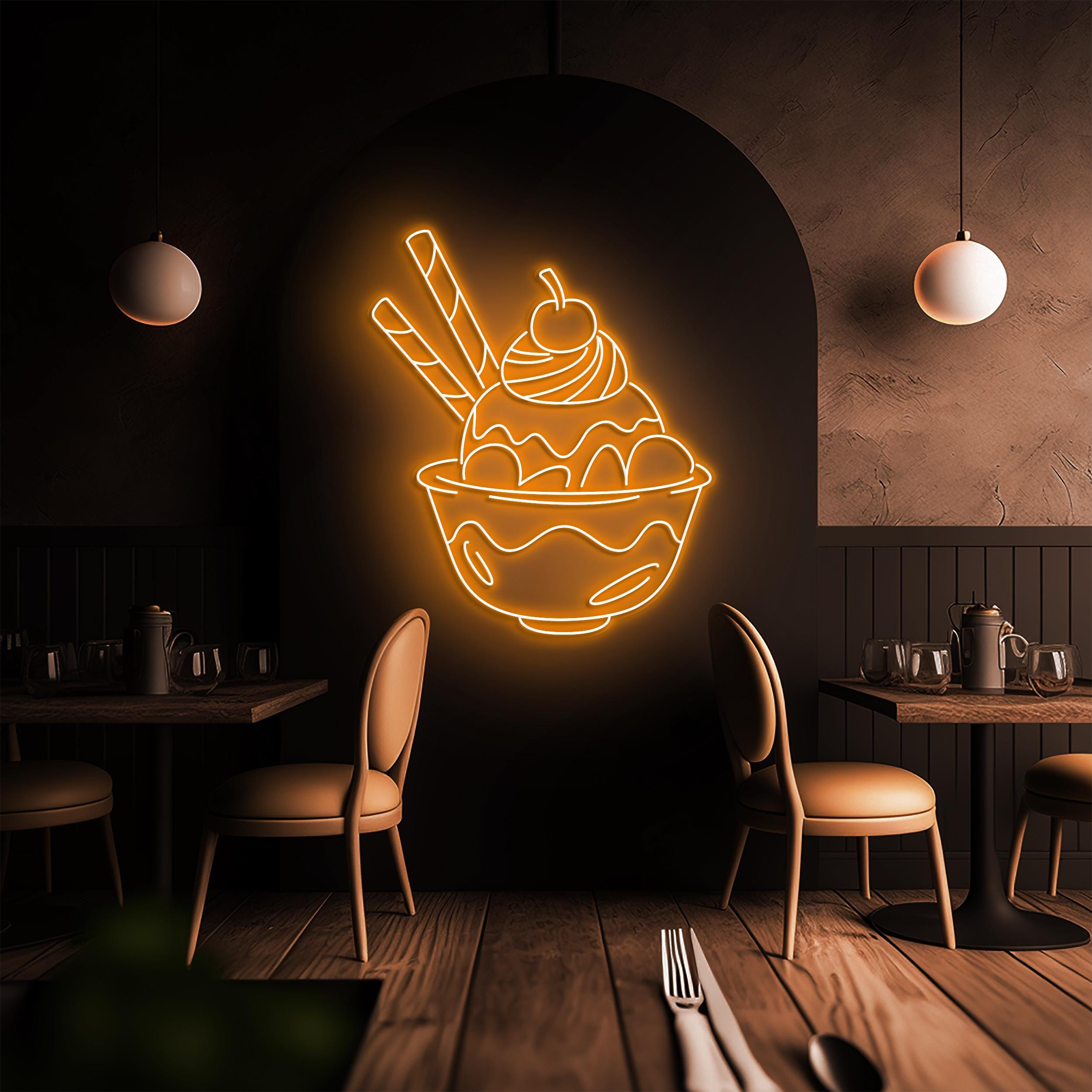 Ice Cream Bowl Neon Sign, Ice Cream Bowl LED Sign, Ice Cream Neon Wall Art, Ice Cream Neon Display, Decor for Ice Cream Shop, Cafe, Bar
