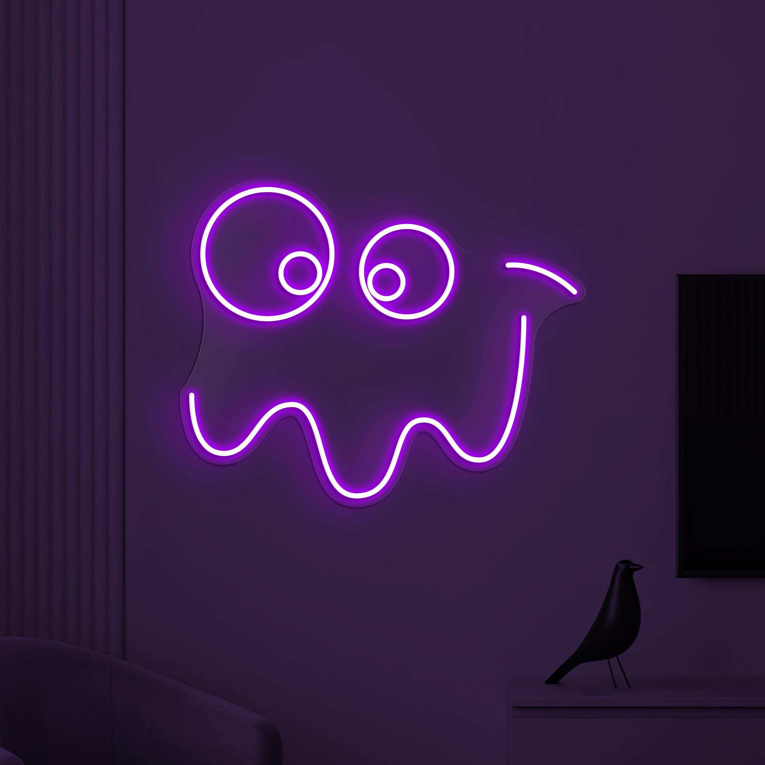 Ghost Emoji Neon Sign, Ghost Emoji LED Light, Zigzag Lips Wall Art, Spooky Face Wall Decor, Custom SIgn, Home Wall Art, Game Room Neon Light