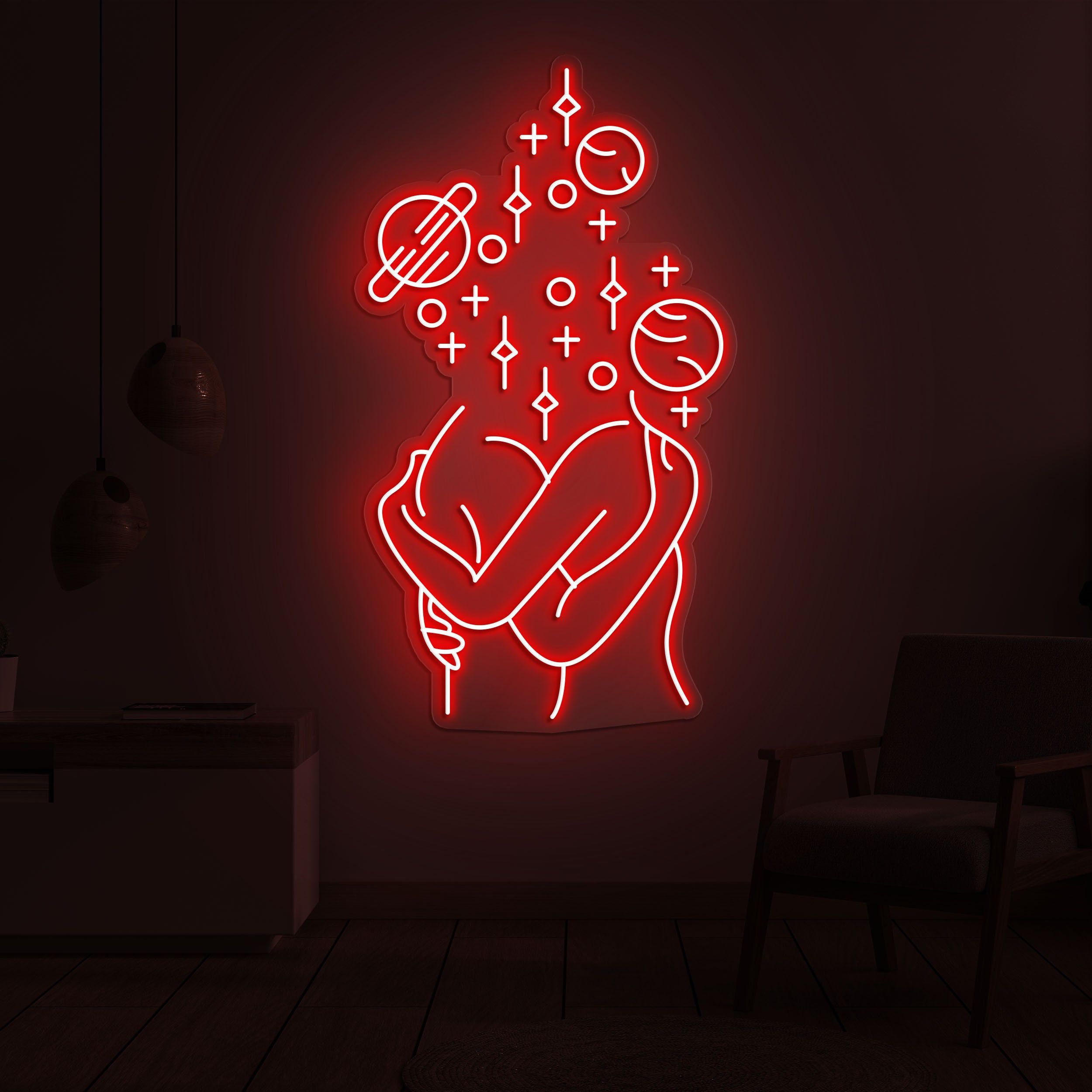 Abstract Space Star Hug LED Neon Sign, Cosmic Wall Art, Galaxy LED Neon Sign for Stars Decoration, Planets and Stars Neon Light, Cuddle Sign