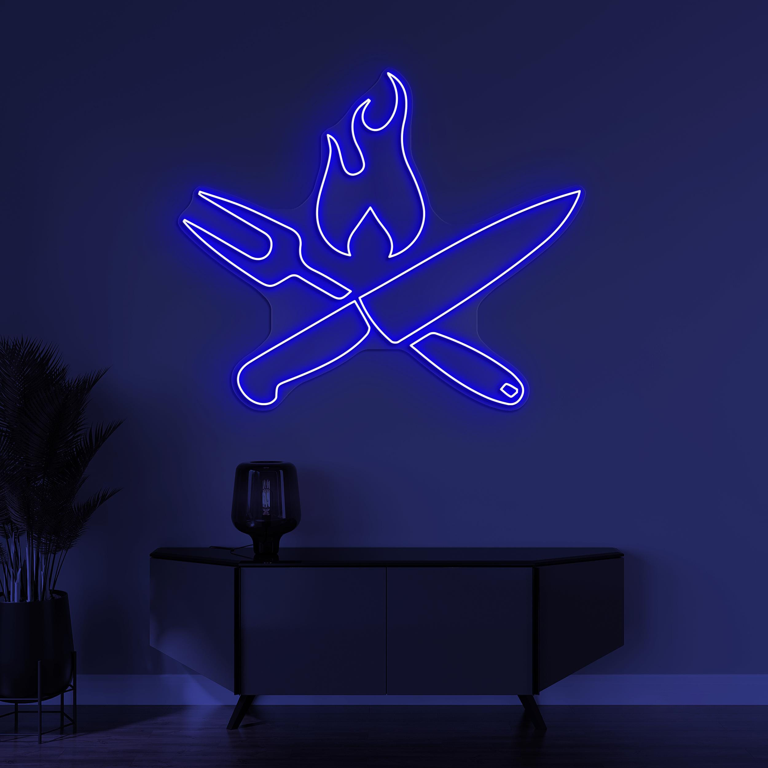 Fork & Knife Neon Sign, Fork Knife LED Light, Fire Wall Decor, Flaming Fork Knife Wall Art, Decor For Restaurants Cafe, Bar and Home Decor