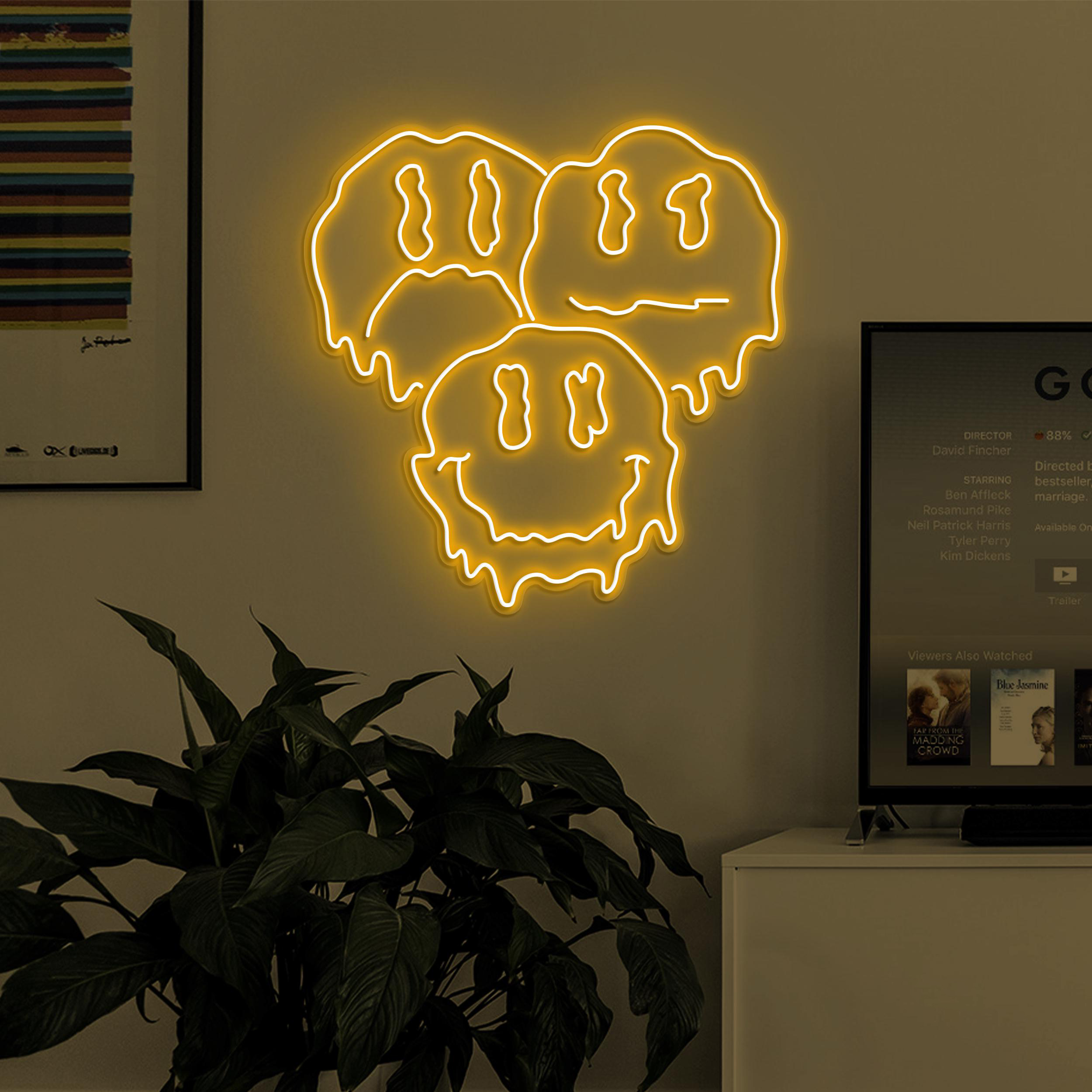 Melting Smiley Emoji Neon Sign, Three Drippy Emoji LED Light, Cute Dripping Emoji Wall Decor, Kids Room Art, Personalized Gift, Emoji Lover