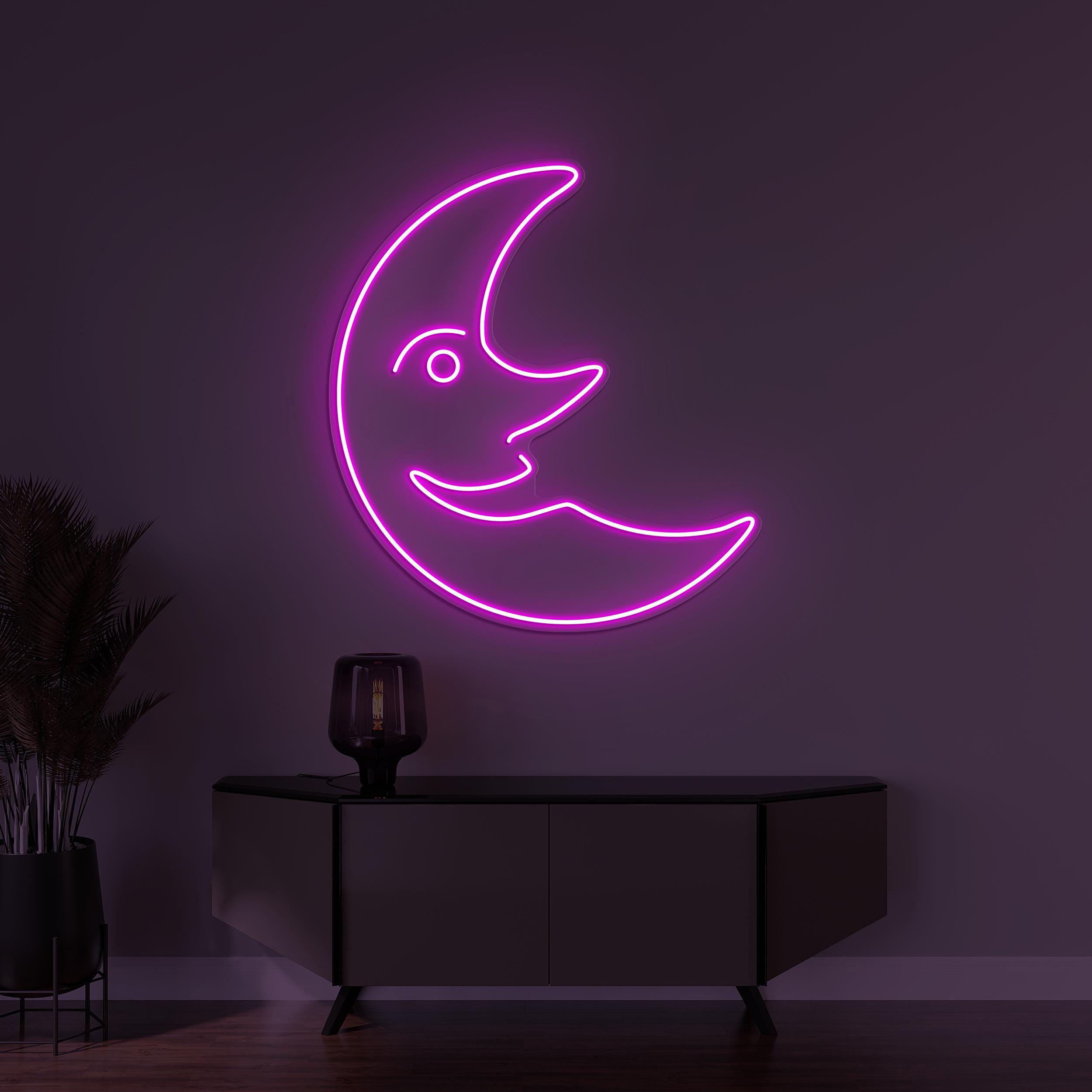 Moon Neon Sign, Moon Smile LED Light, Smiley Moon Face Wall Decor, Home Wall Art, Nursery Room Decor, Cute Moon Night Light, Night Sky Art