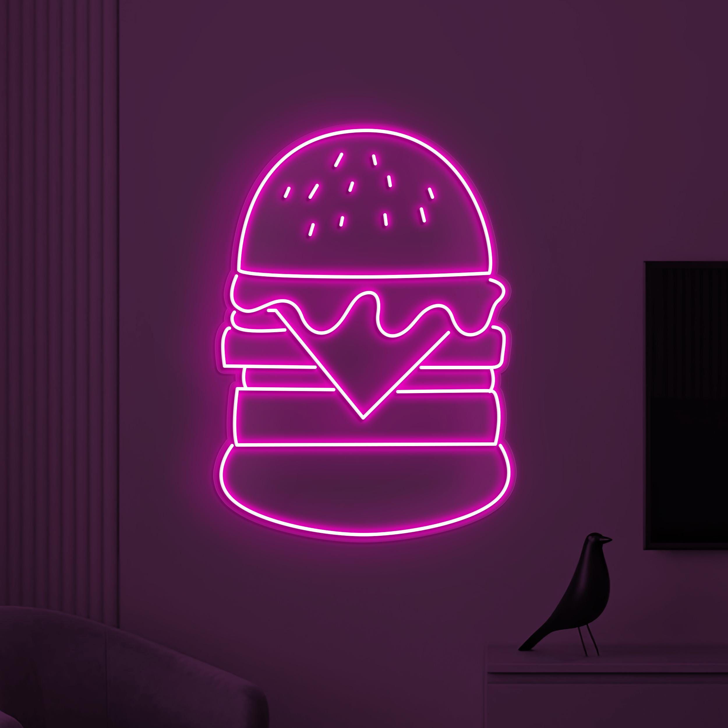Burger Neon Sign, Hamburger LED Light, Fast Food Wall Decor, Restaurant Wall Art, Burger Cafe Neon Light, Burger Lover Gift, Burger Neon Art