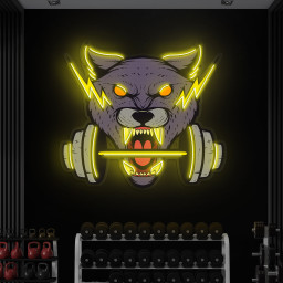 Wolf and Dumbbell Neon Light, Roaring Wolf Neon Sign, Gym and Fitness Decor, LED Gym Decor for Game Rooms, Man Caves, Bars, Wolf Wall Art