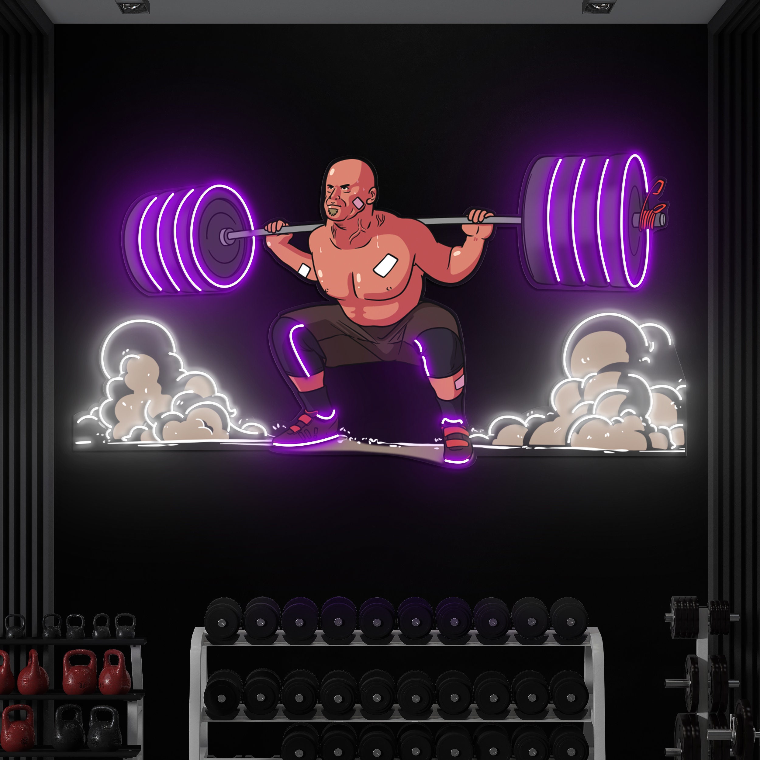 Man Lifting Barbell Neon Sign, LED Pop Art, Gym Wall Decor, Man Cave, Shop Display, Custom Neon Sign for Fitness Rooms,Reception Areas decor