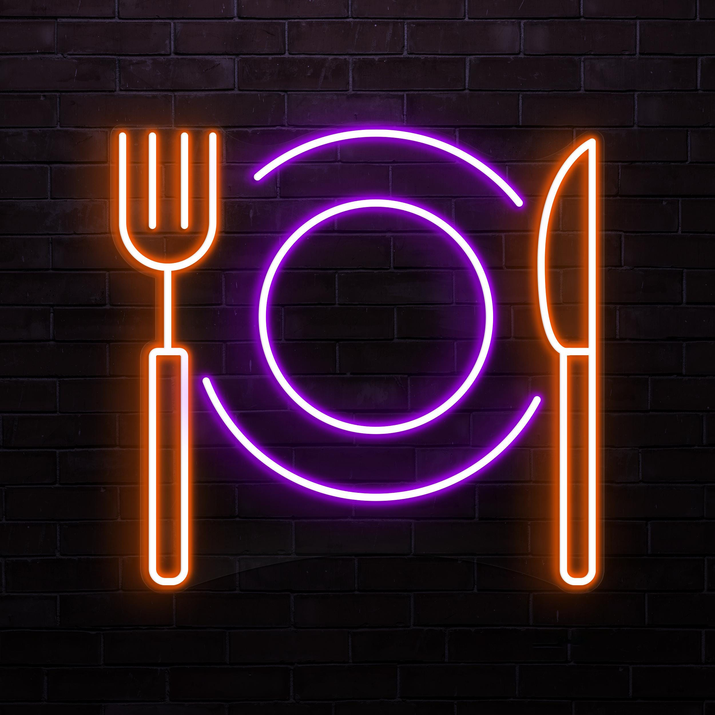 Fork Plate Knife Neon Sign, Fork Plate Knife LED Light, Food Shop Wall Decor, Kitchen Wall Art, Restaurants Neon Light, Dinner Time Neon Art