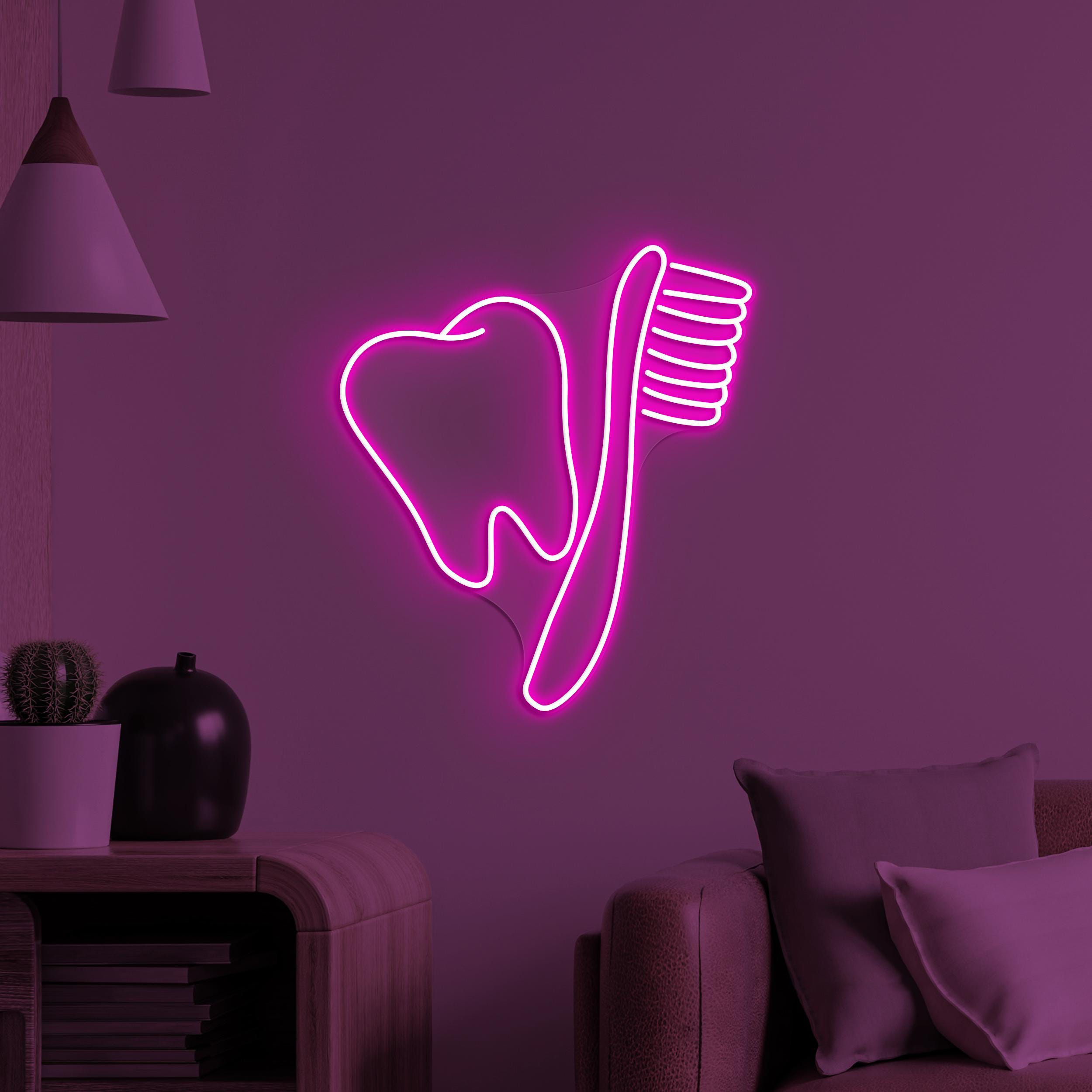 Toothbrush and Teeth Neon Sign, Toothbrush and Teeth LED Light, Dental Clinic Wall Decor, Dental Office Neon Light, Teeth Hospital Wall Art
