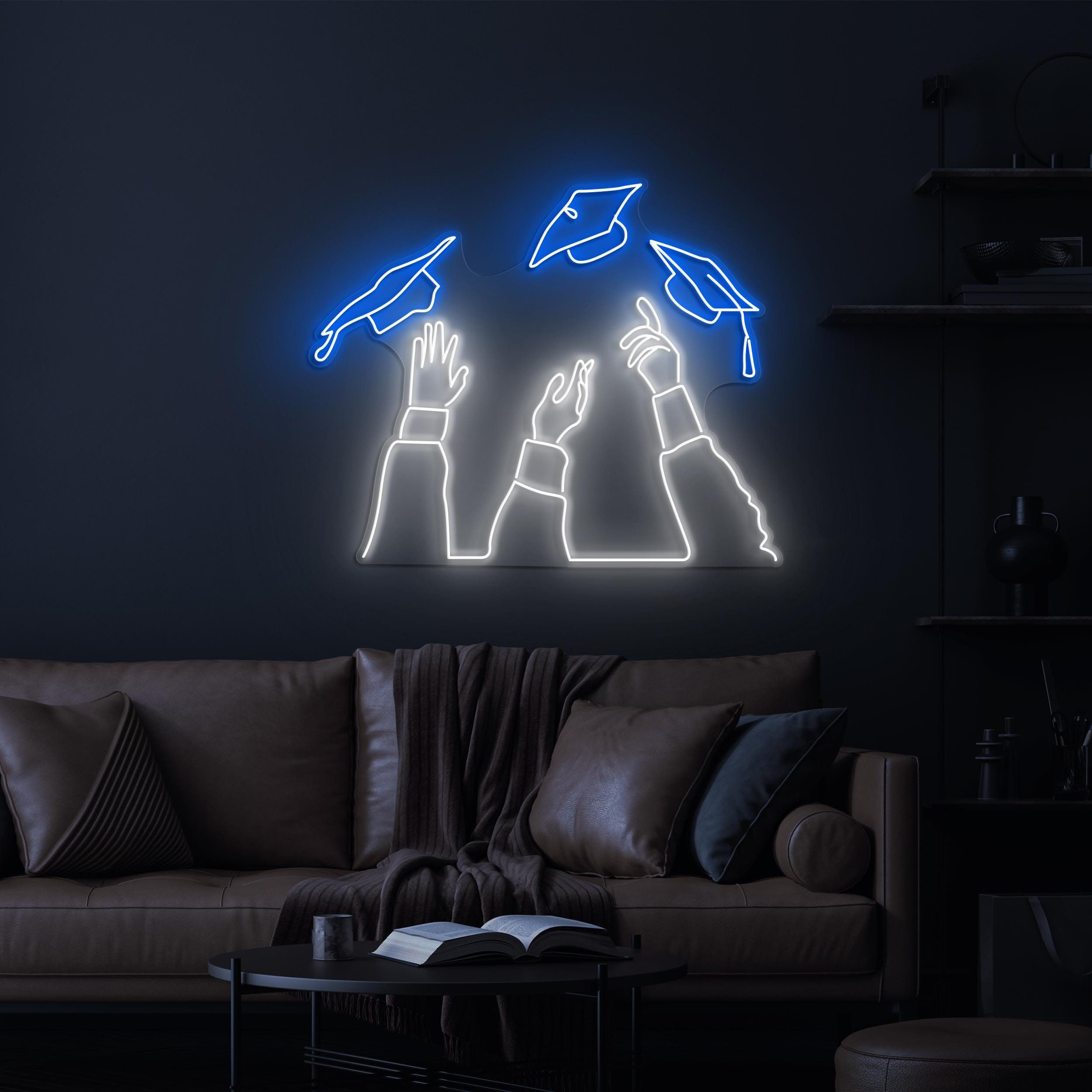 Graduation Caps Neon Sign, Graduation Caps LED Light, Graduation Cap Wall Art, Hand Throwing Caps Decor, Convocation Gift, Prom Neon Sign