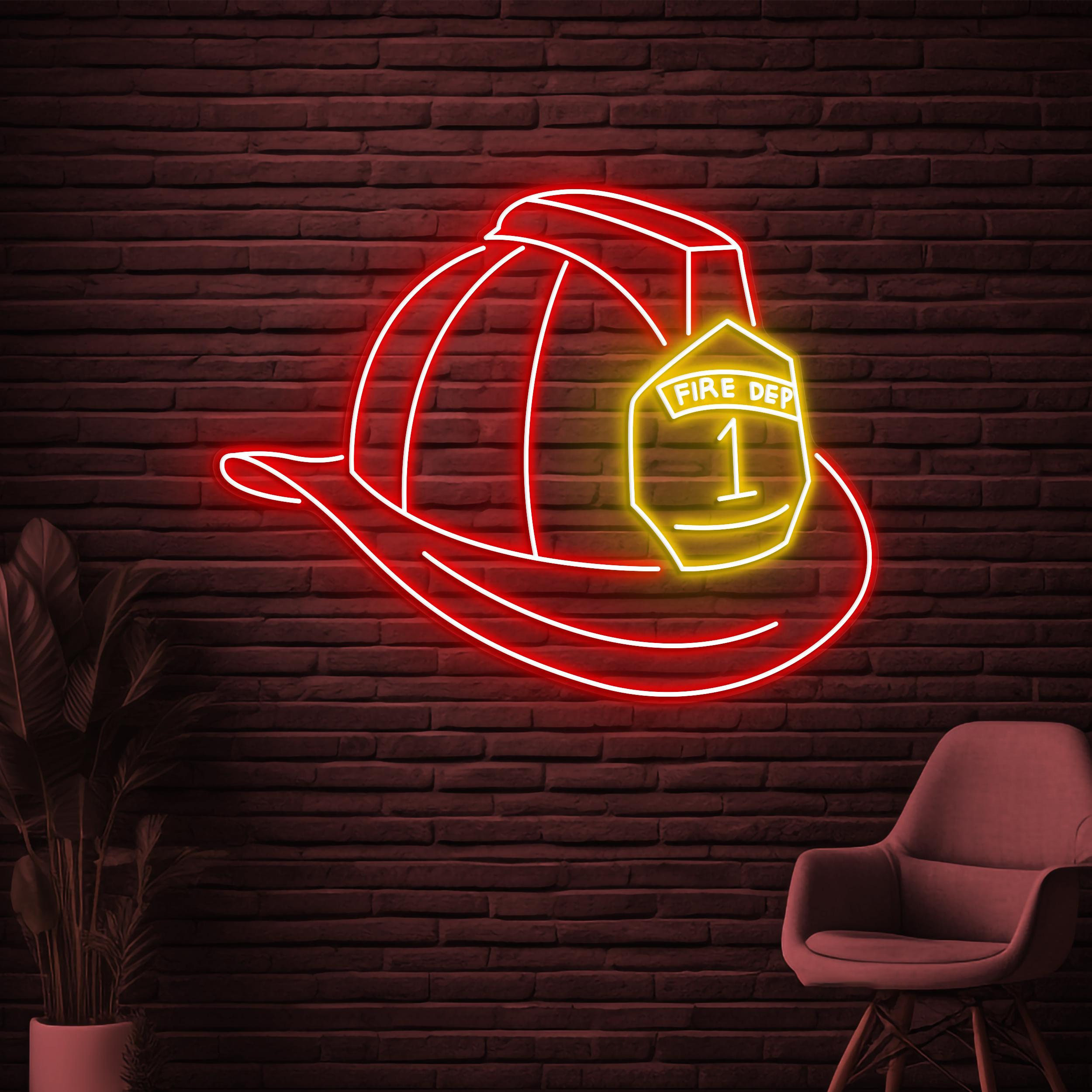 Firefighter Helmet Neon Sign, Firefighter Helmet LED Light, Rescue Room Decor, Fireman Wall Art, Firefighter Hat Sign, Fire Department Sign
