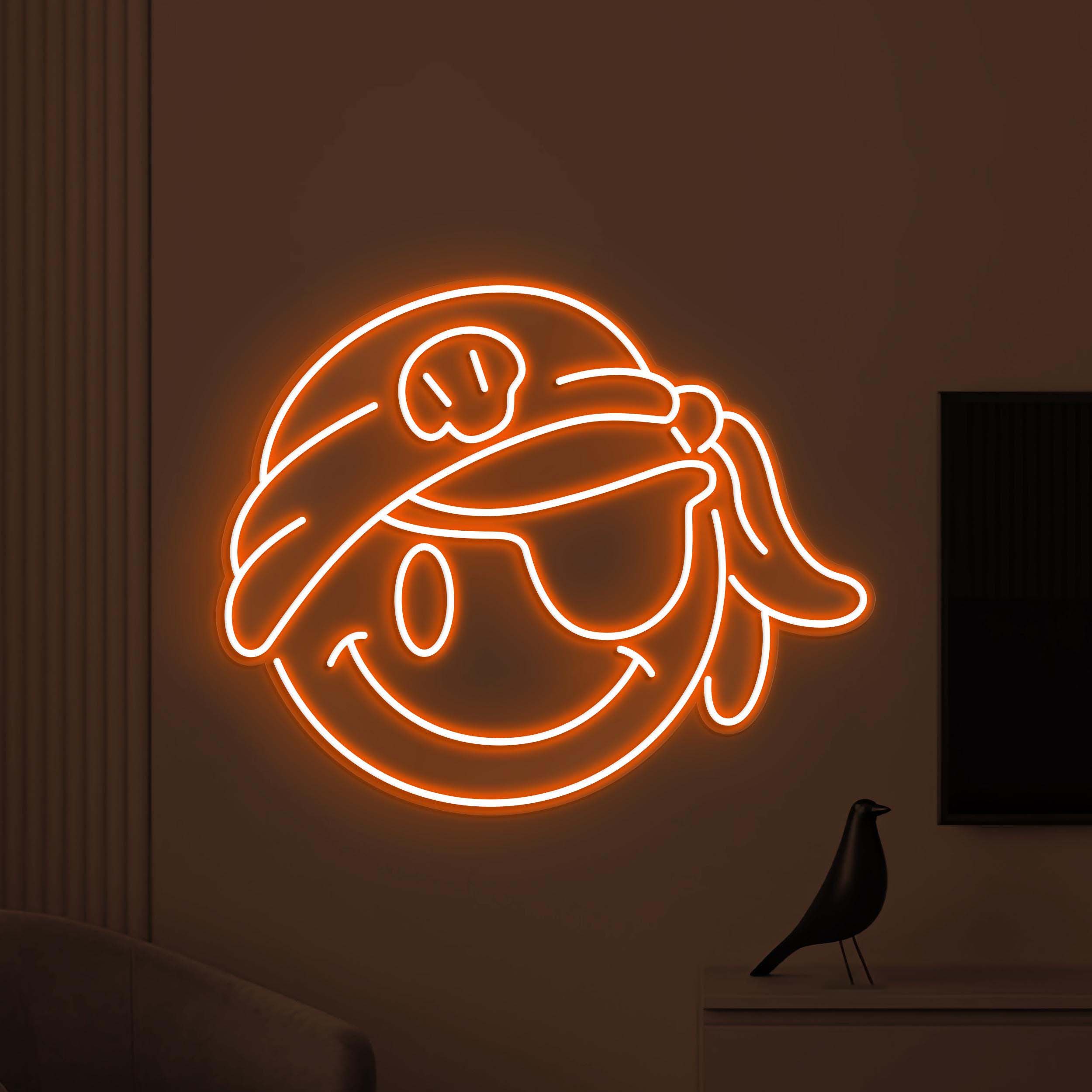 Pirate Smiley Face Neon Sign, Pirate Smiley Emoji LED Light, Smiley Face Wall Decor, Kids Room Wall Art, Pirate Emoji Sign, Bedroom Neon Art