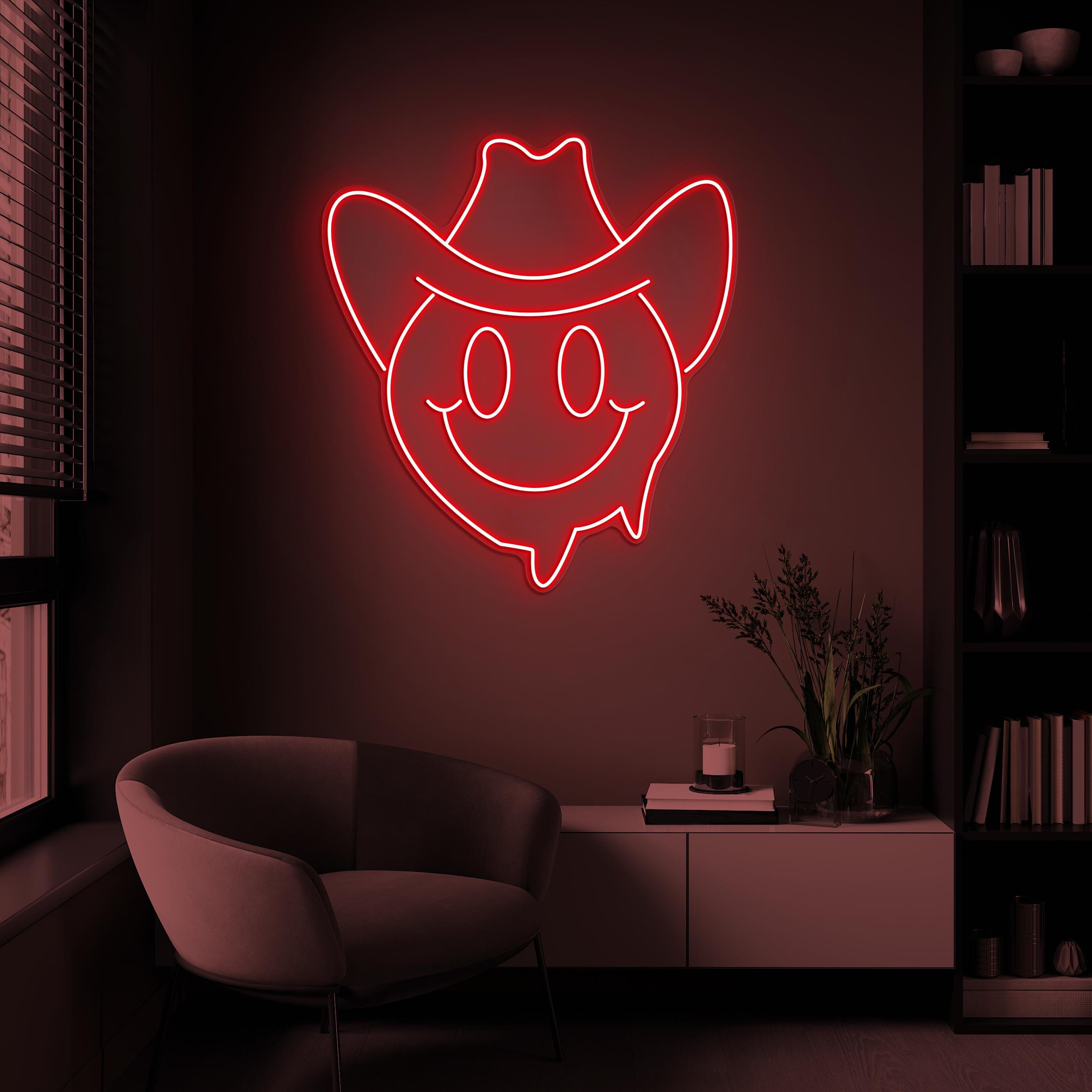 Smiley Cowboy Neon Sign, Smiley Face Cowboy LED Sign, Custom Neon Sign, Howdy Cowboy Decor, Cowboy Hat Art, Western Cowboy Decor, Home Decor