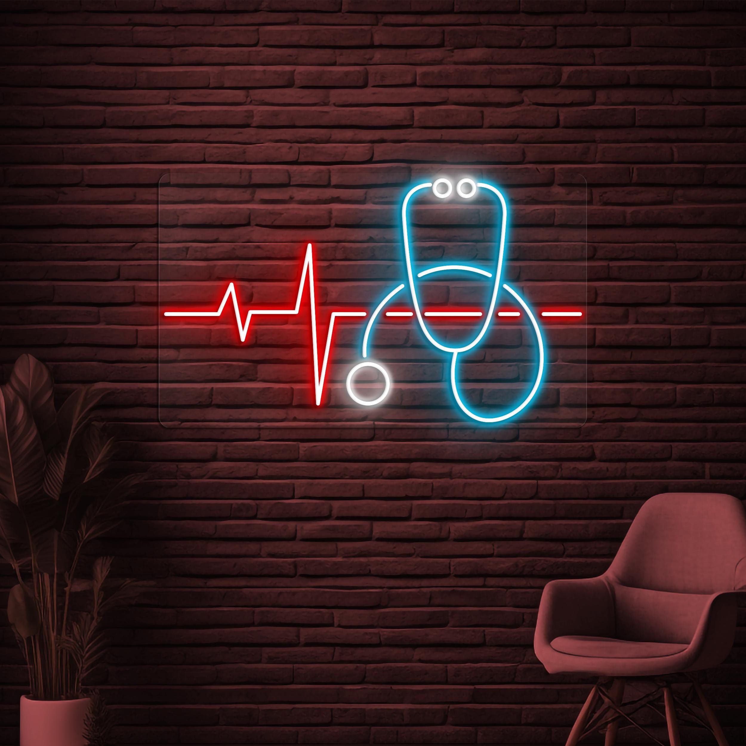 Stethoscope Neon Sign, Stethoscope Heartbeat LED Light, Hospital Wall Decor, Heartbeat Neon Art, Medical Room Wall Light, Doctor Office Sign