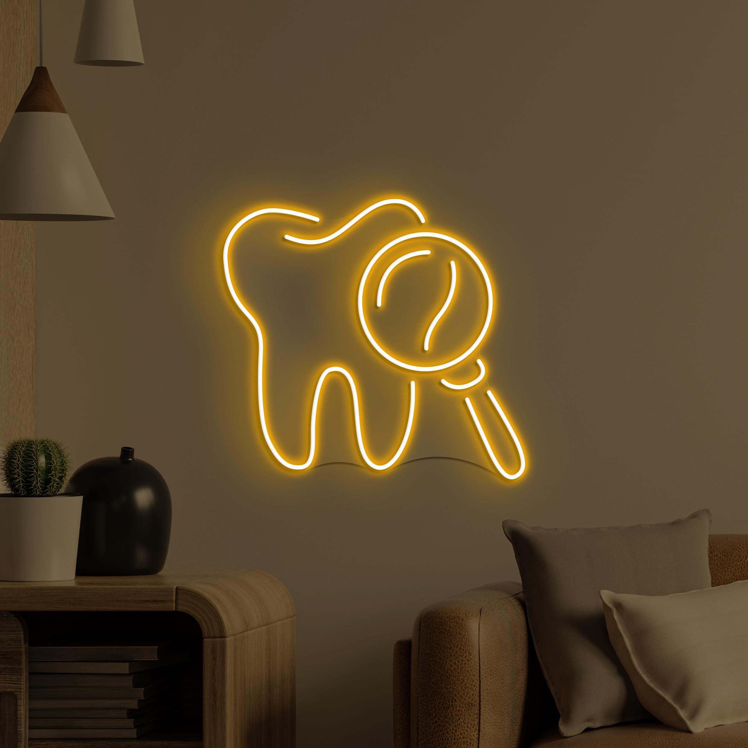 Tooth Neon Sign, Tooth LED Light, Dental Clinic Wall Art, Oral Care Neon Light, Medical Office Wall Decor, Tooth & Magnifying Glass Led Sign
