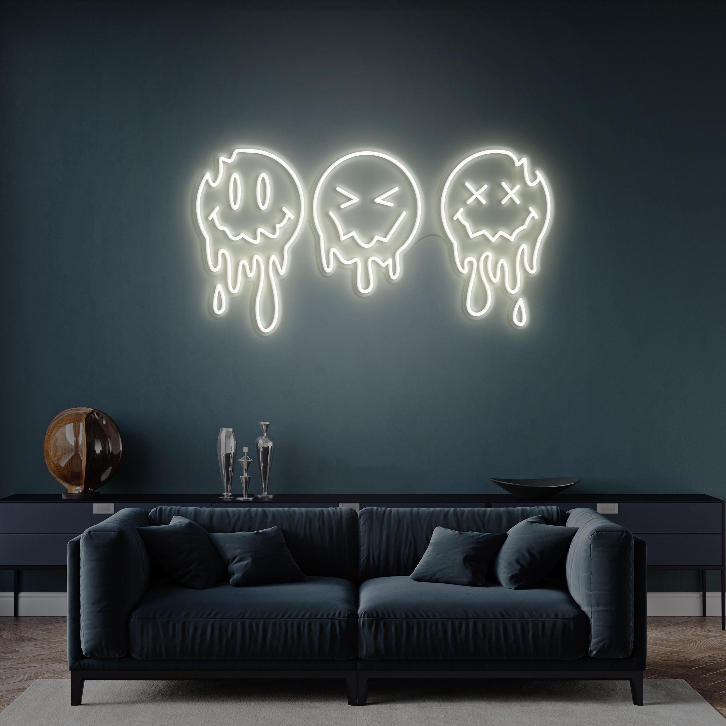 Dripping Smiley Faces Neon Sign, Smiley Faces LED Light, Dripping Smiley Faces Neon Art, Home Wall Decor, Halloween Wall Art, Kids Room Art