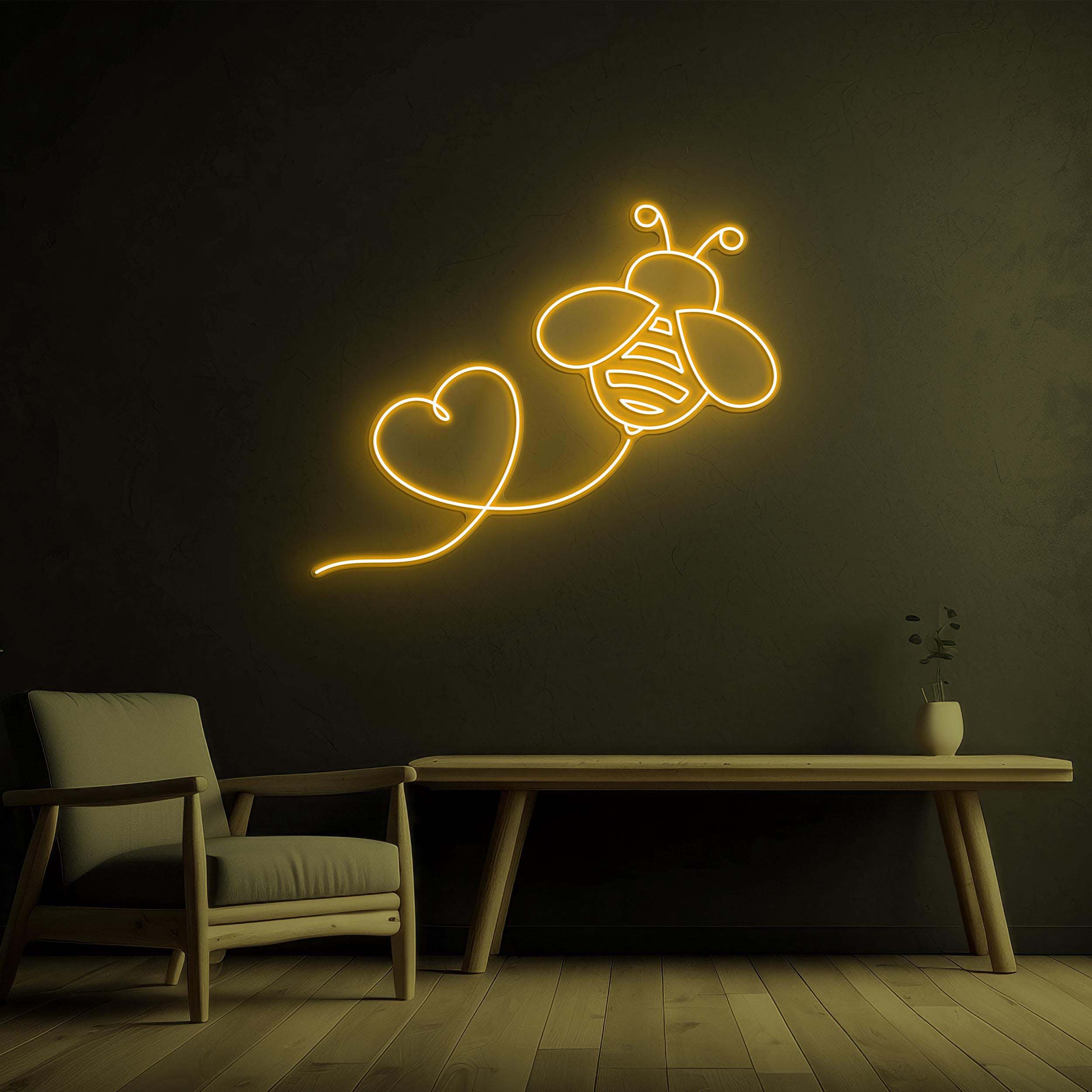 Bee Heart Neon Sign, Bee Heart LED Light, Bee Heart Wall Art, Flying Bee Heart Line Sign, Home, Room, Birthday & Party Decor, Bee Lover Gift
