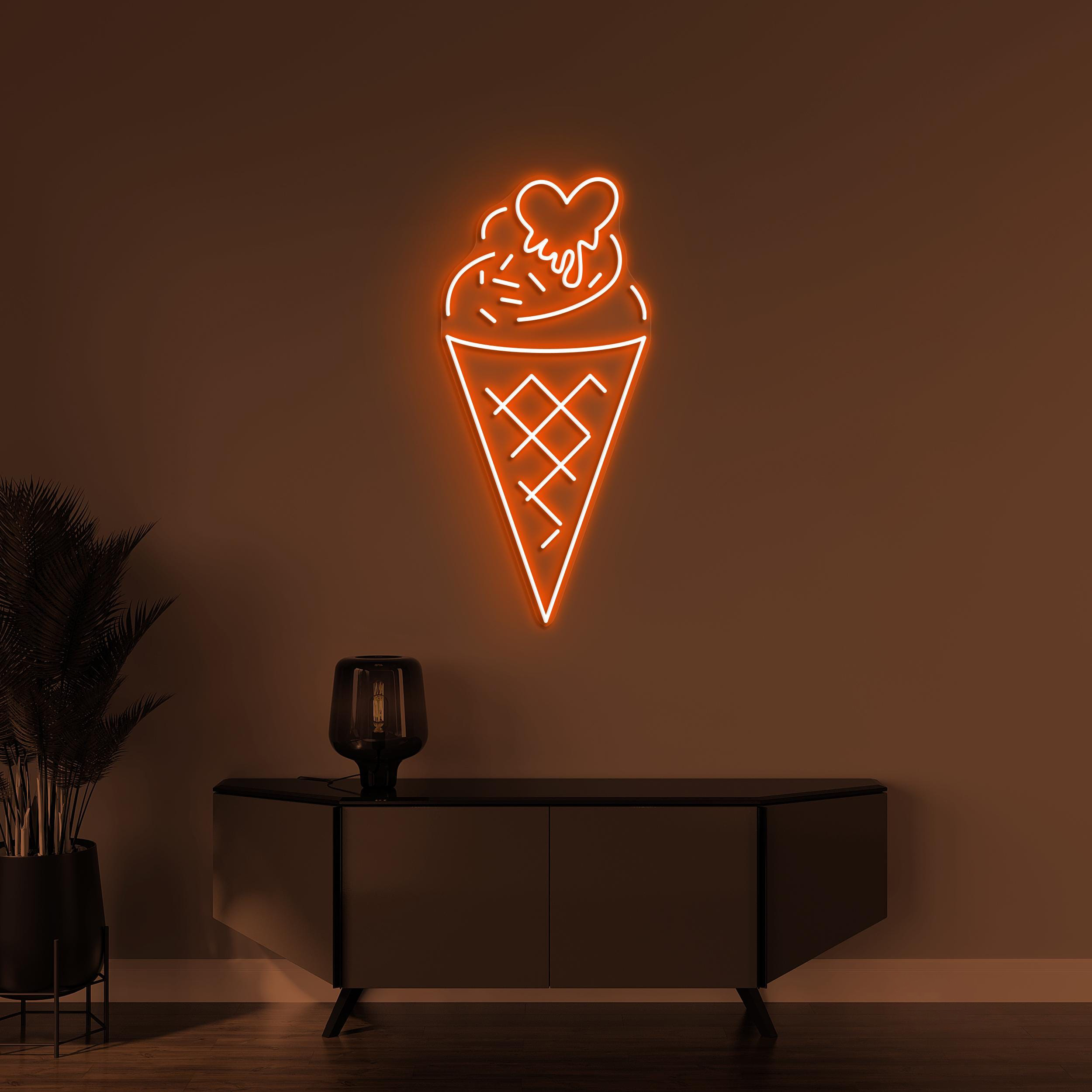 Cone Ice Cream Neon Sign, Cone Ice Cream LED Light, Ice Cream With Melting Heart Wall Art, Ice Cream Spot Wall Decor, Cafe and Bar Light