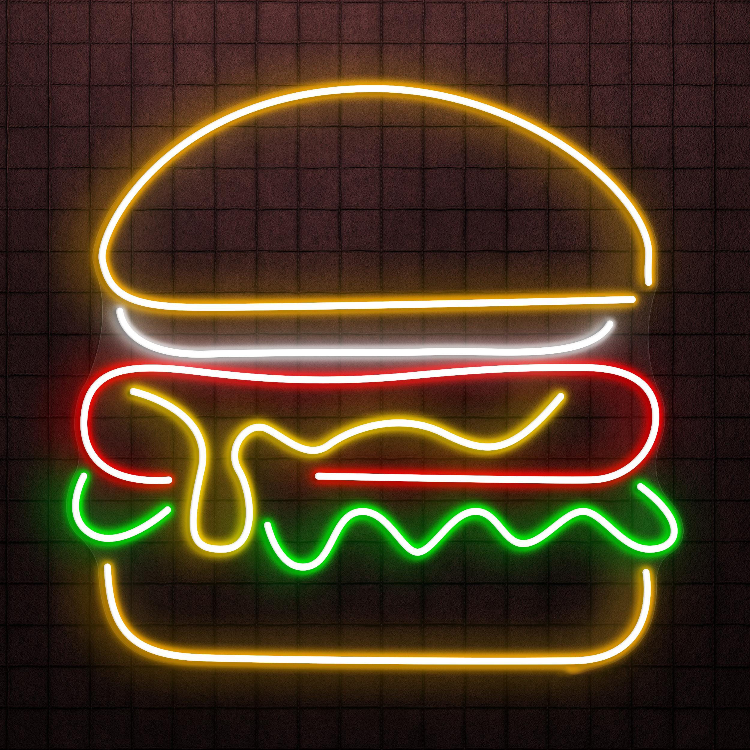 Burger Neon Sign, Burger LED Light, Burger Shop Wall Decor, Fast Food Wall Art, Hamburger Neon Decor, Restaurant Neon Light, Burger Lover