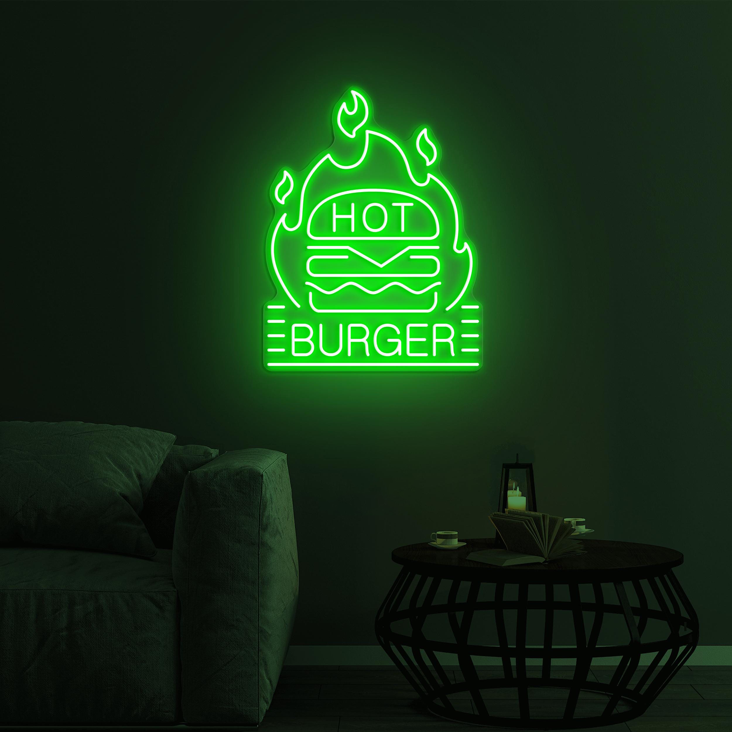 Hot Burger Neon Sign, Hot Hamburger LED Light, Fast Food Restaurant Wall Decor, Hot Burger Lover Gift, Burger Neon Art, Custom Neon Sign
