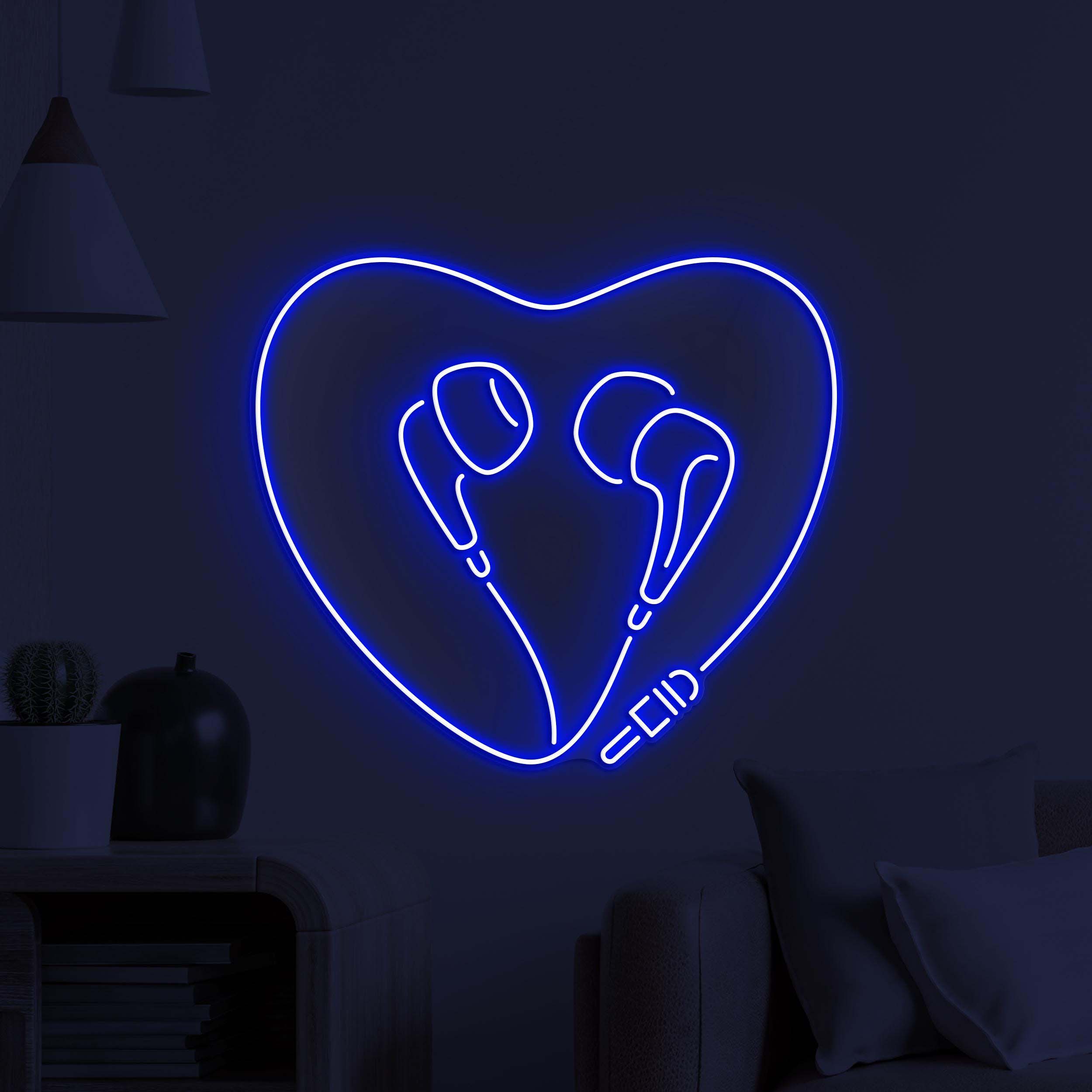Heart Earphone Neon Sign, Headphones Heart LED Light, Love Beats Wall Decor, Home Neon Light, Music Heart Wall Art, Music Love Neon Decor