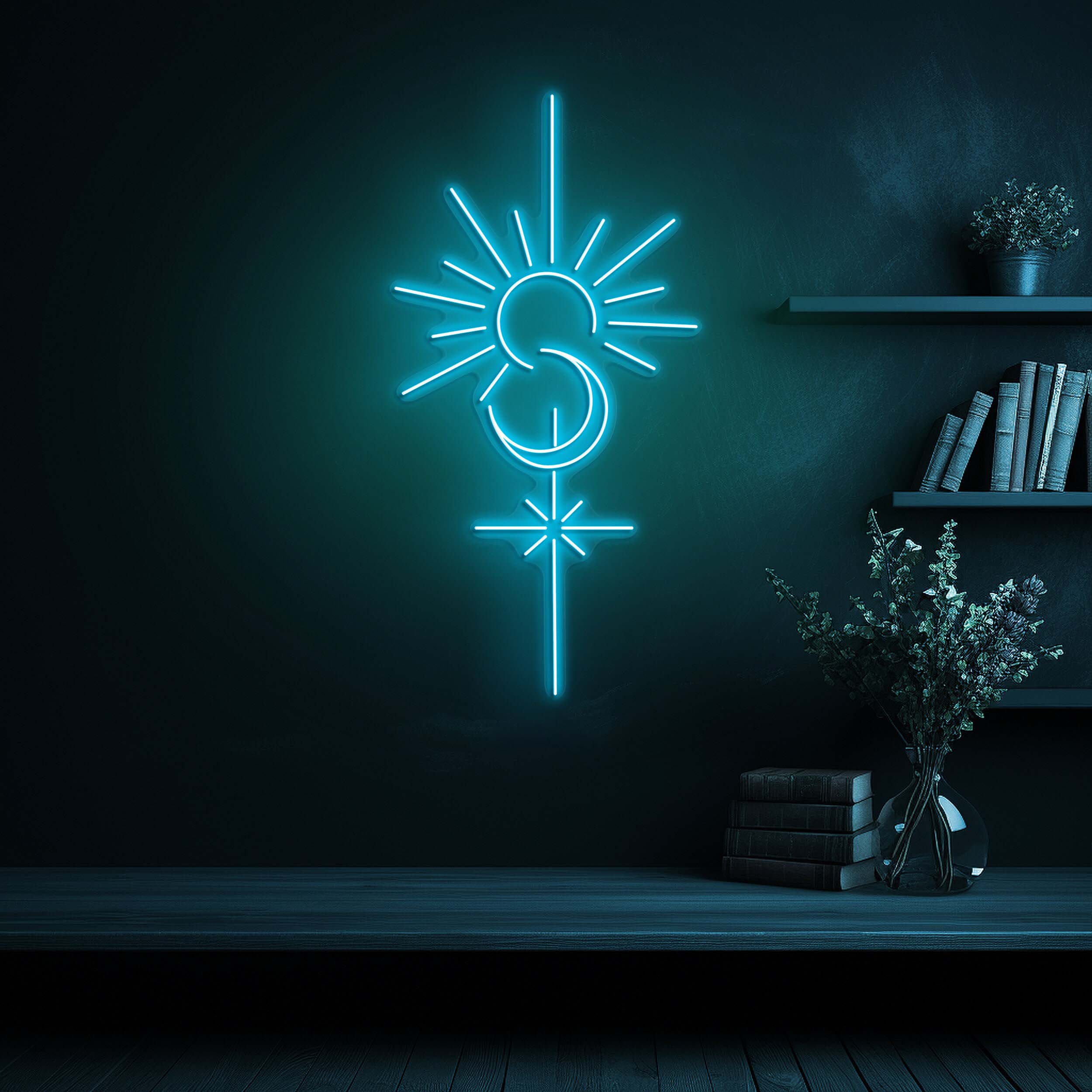 Sun Moon Neon Sign, LED Moon Phases Light, Sun and Moon Neon Art, Bedroom & Living Room Decor, Home Bar Wall Art, Led Sun Light, Gift Idea