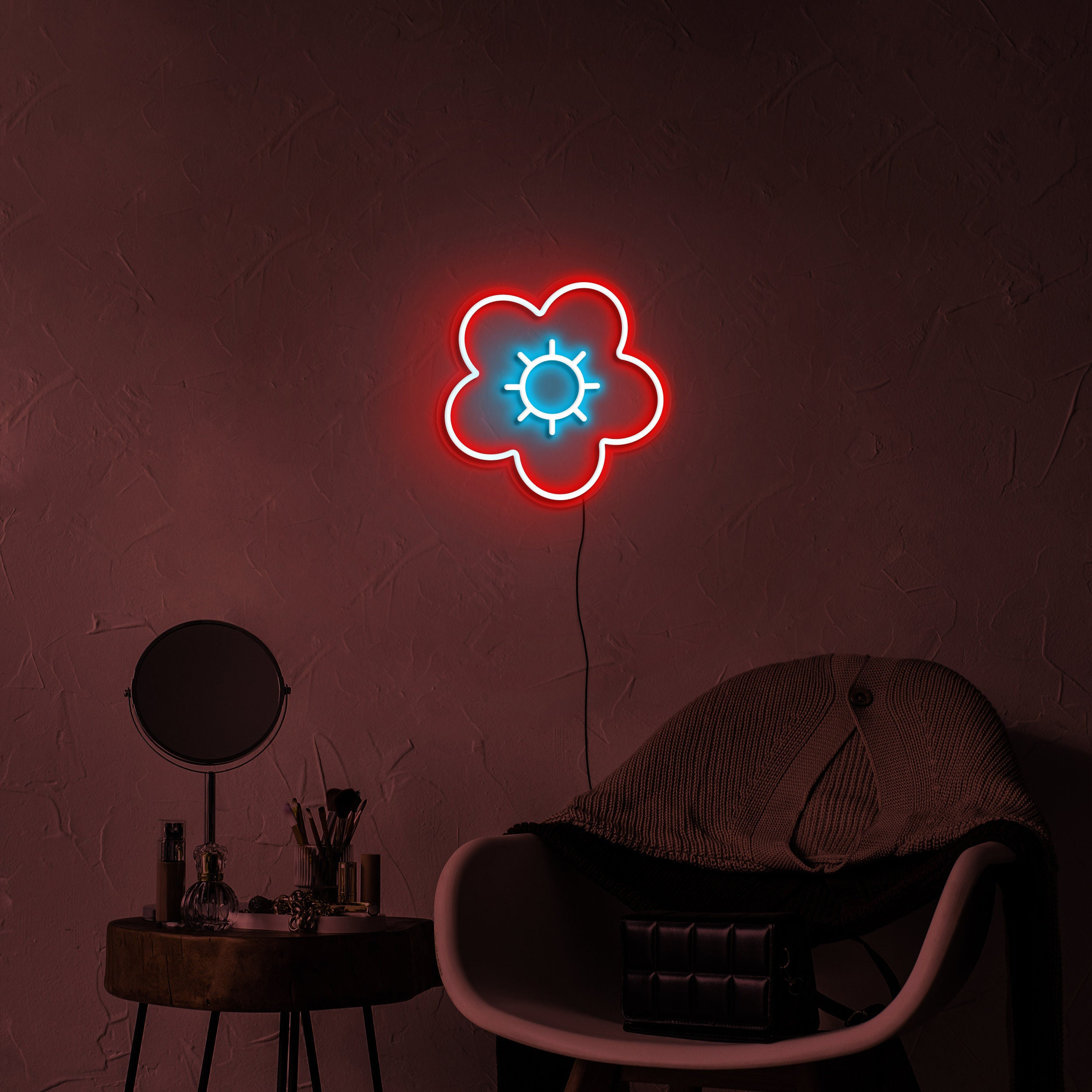 Poppy Neon Sign Flower, Daisy LED Lights USB Powered Wall Decor Girls Room, Home Shop Wedding Birthday Party Popping Neon, Kids Room Decor
