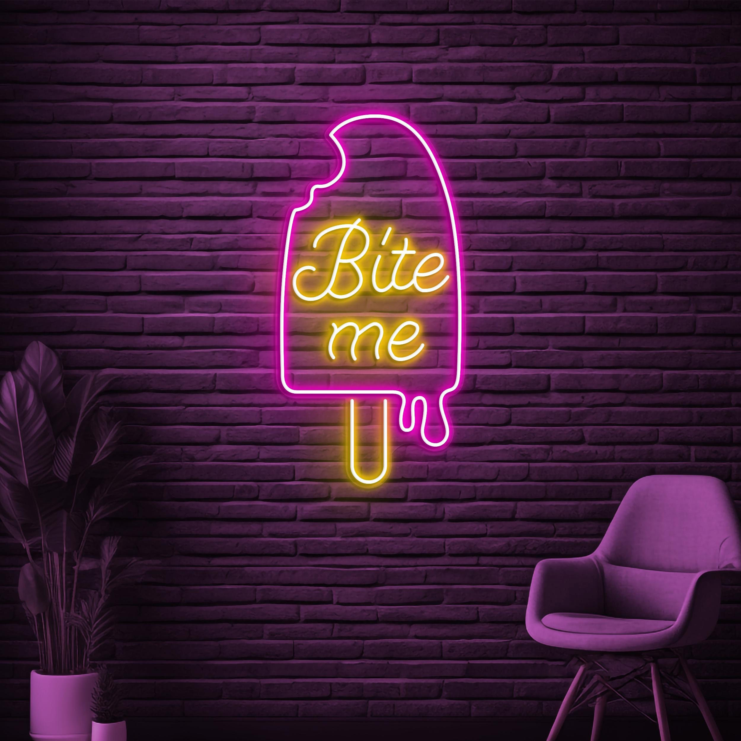 Bite Me Neon Sign, Bite Me LED Light, Ice-cream Wall Decor, Ice-cream Shop Wall Art, Custom Neon Sign, Popsicle Neon Sign, Popsicle Lover