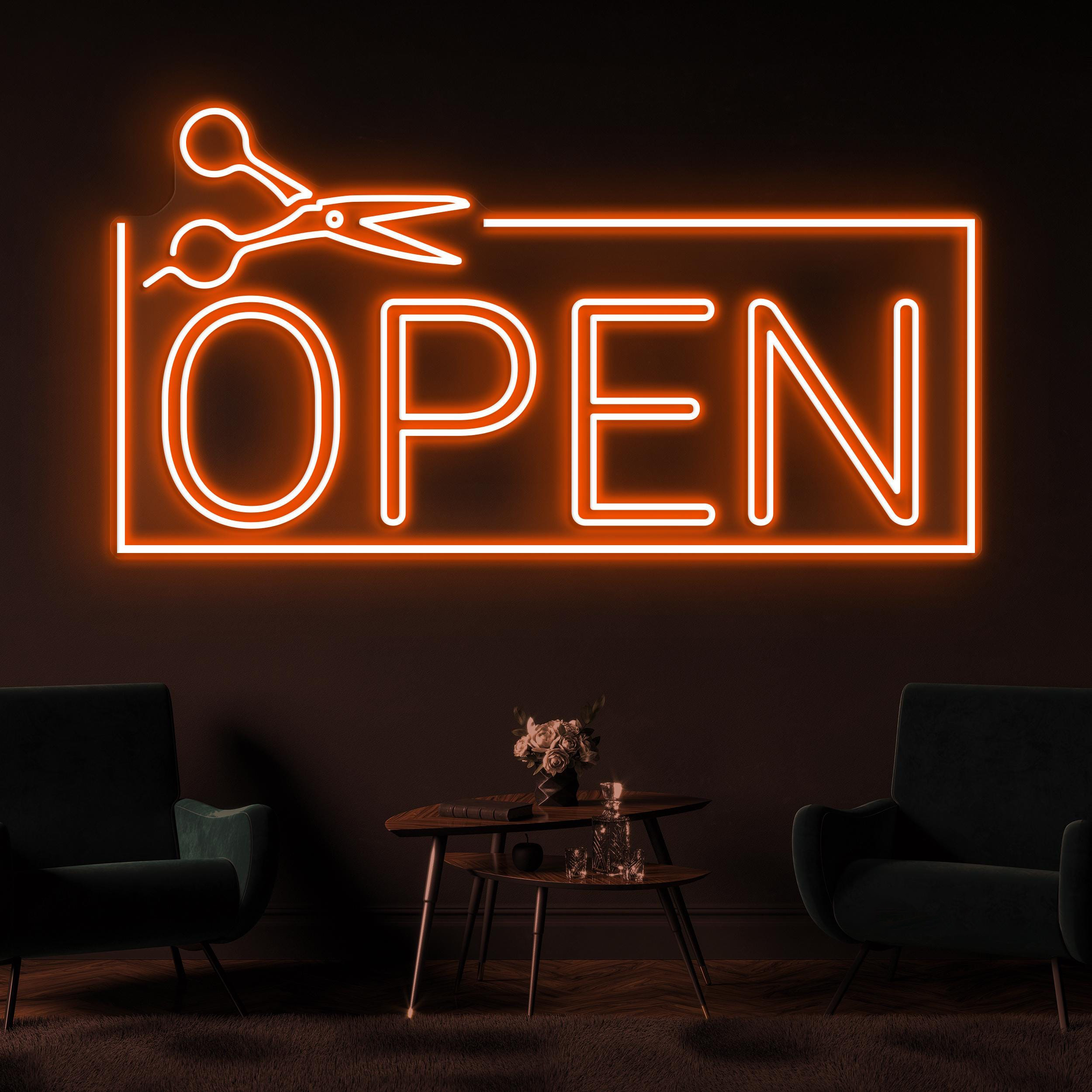 Open Neon Sign, Open Barber Shop LED Light, Open Scissor Wall Decor, Hair Beauty Bar Neon Sign, Haircut Neon Sign, Beauty Salon Wall Art