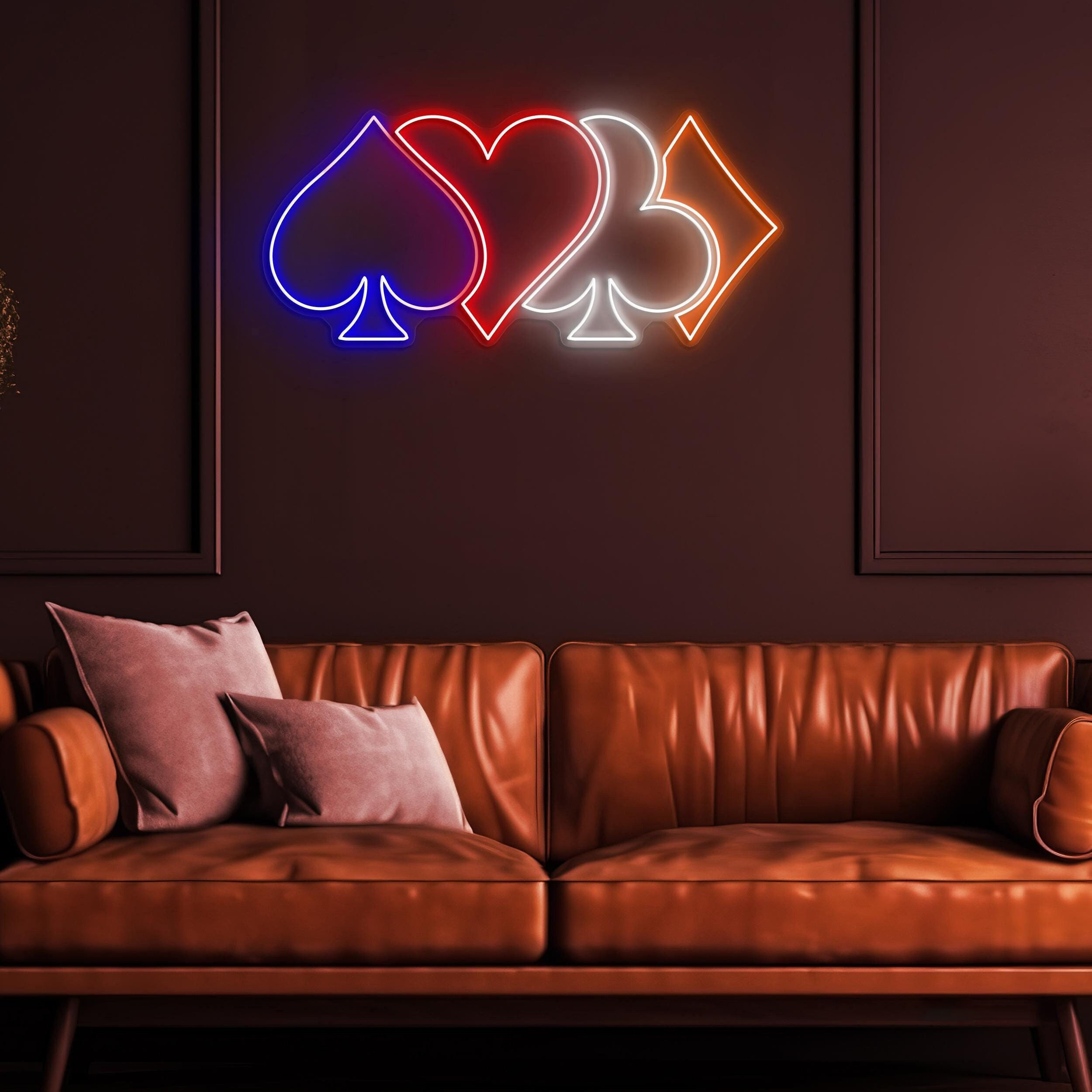 Poker Suits Neon Sign, Poker Suits LED Light, Poker Card Symbol Wall Decor, Playing Cards Wall Art, Casino Logo Decor, Game Room Wall Art