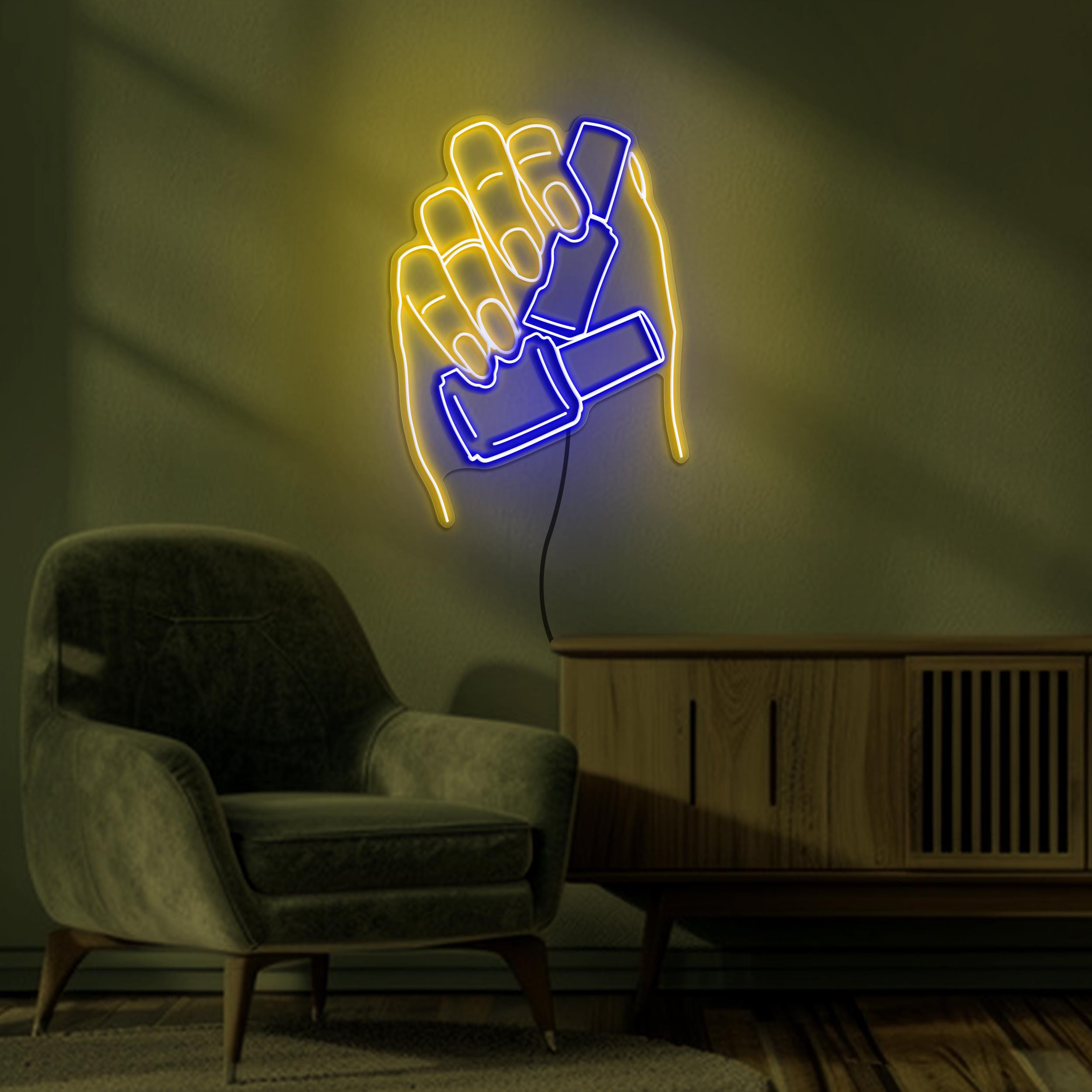 Hand Holding Nail Polish Neon Sign, Hand Holding Nail Polish LED Light, Hand & Nail Paint Wall Art, Beauty Salon Wall Art, Nail Artist Decor