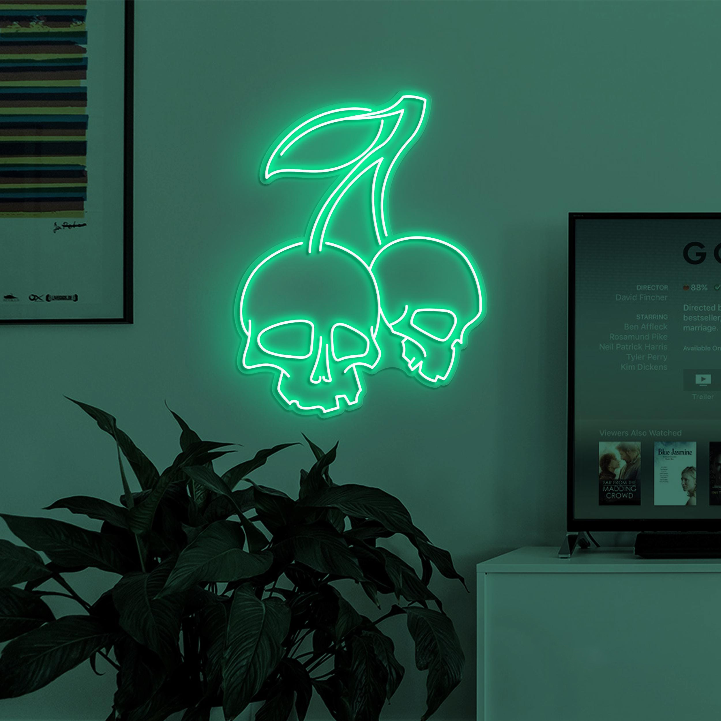 Skull Cherry Neon Sign, Skull Cherry LED Light, Cherry Wall Decor, Skeleton Head Neon Art, Party Sign, Horror House Decor, Fruit Shop decor