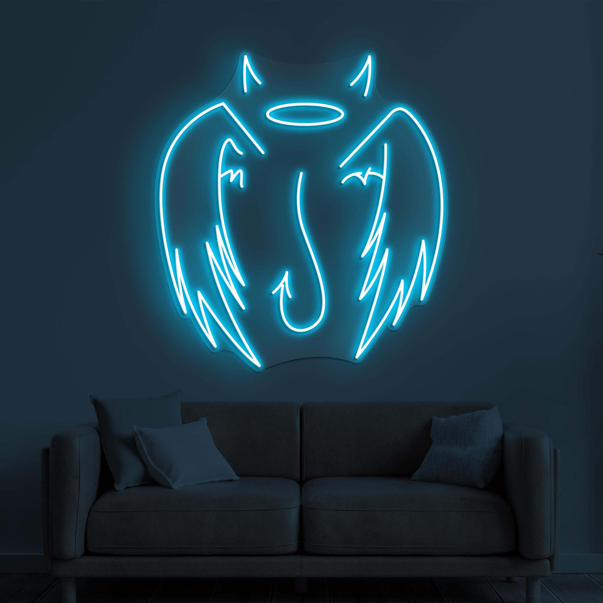 Angel & Devil Wings Neon Sign, Angel and Devil Wings LED Light, Devil Horn Wall Art, Home Wall Decor, Evil Horns Sign, Room or Party Decor