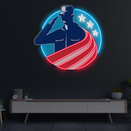 American Army Officer Neon Sign, Patriotic Military Decor, Neon Pop Art, LED Wall Art for Man Cave or Home Office, Gift for Service Members