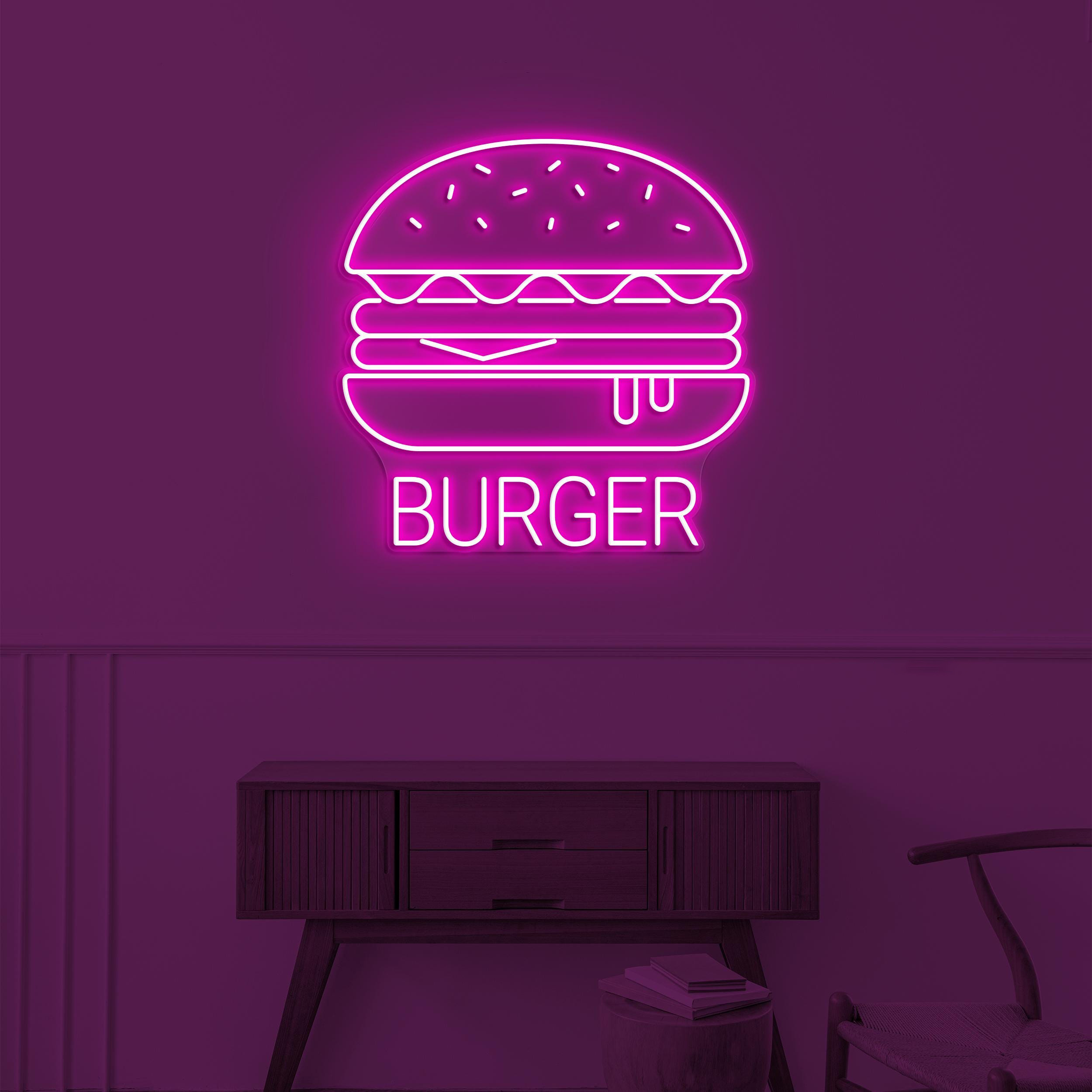 Burger Neon Sign, Hamburger LED Light, Fast Food Restaurant Wall Decor, Burger Lover Gift, Burger Neon Art, Custom Neon Sign, Cafe Wall Art