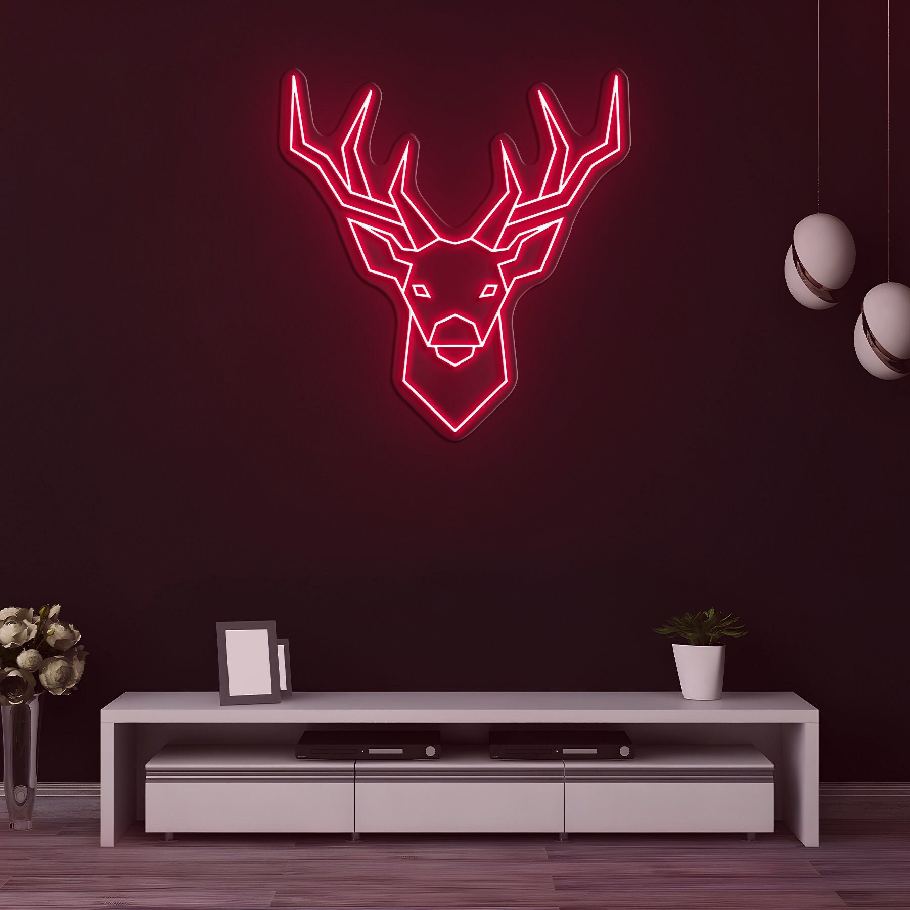 Geometric Deer Neon Sign, Deer Head LED Light, Deer Wall Art, Deer Neon Art Sign, Home Decor, Wall Decor for Living Room, Bedroom, Man Cave