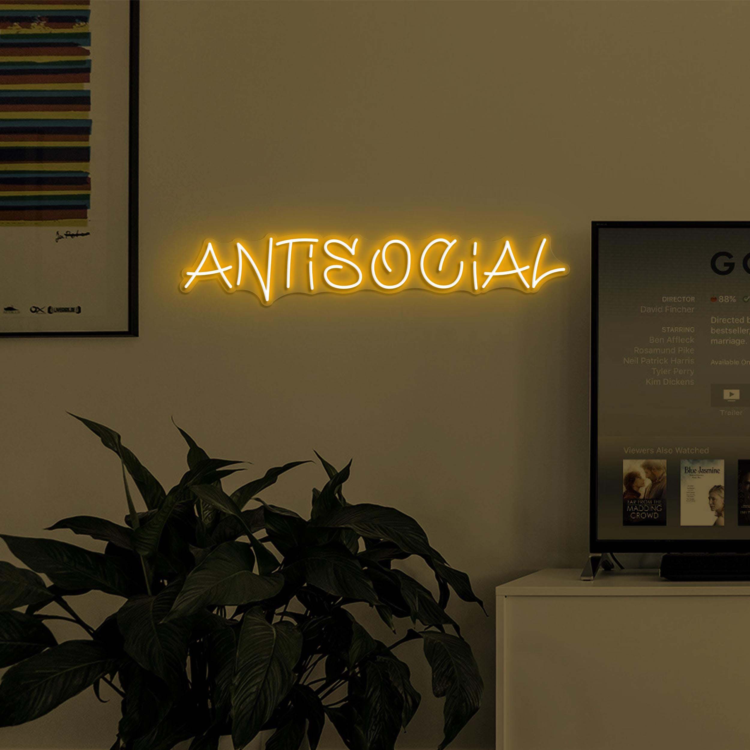 Antisocial Neon Sign, Antisocial LED Light, Game Room Wall Decor, Gym Neon Art, Personalized Neon Sign, Home Wall Decor, Introvert Wall Art
