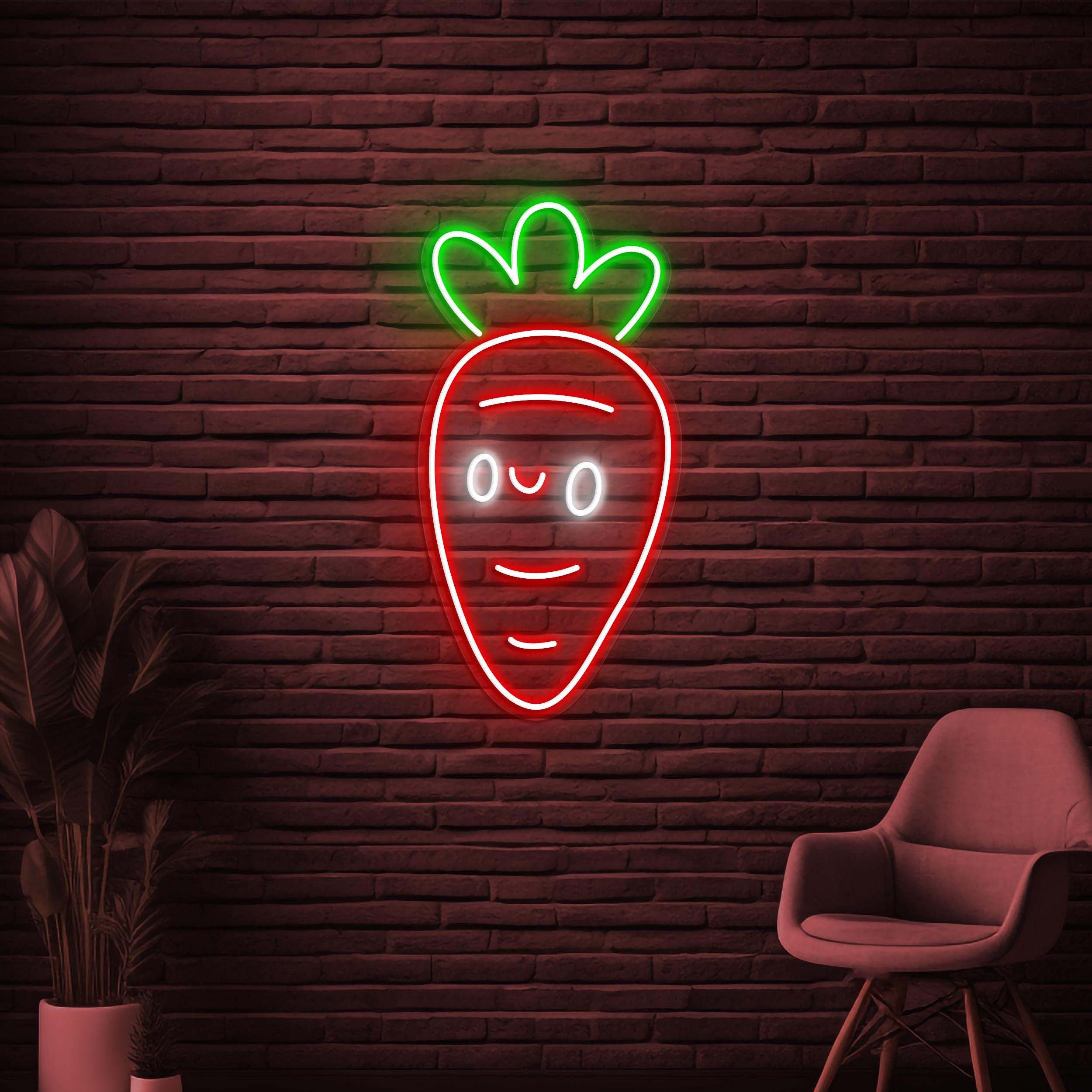 Carrot Neon Sign, Cute Carrot LED Light, Carrot Face Wall Decor, Vegetable Shop Neon Light, Custom Sign, Nursery Room Decor, Kitchen Decor