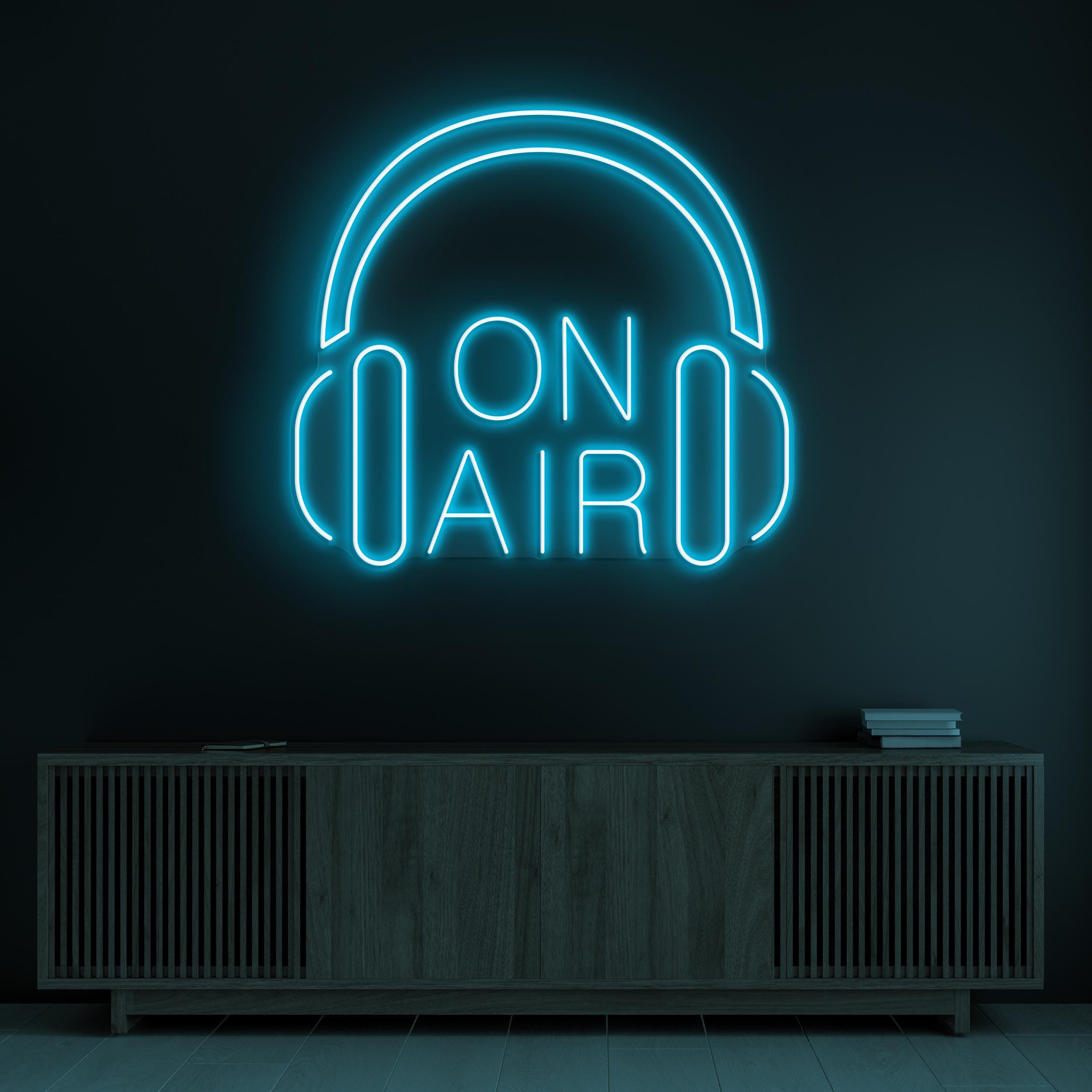 On Air Neon Sign, On Air LED Light, Headphones Wall Decor, Live Show LED Sign, Headphones With On Air Logo Sign. On Air News Channel Decor