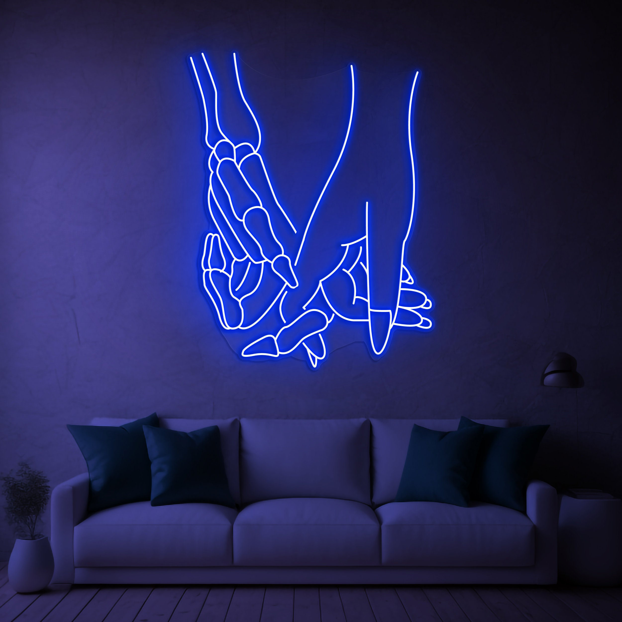 Skeleton & Human Hands Neon Light, Gothic LED Wall Art, Led Halloween Decor, Bar Aesthetic, Skeleton Neon Sign, Romantic Gift, Unique Decor
