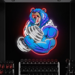 Bear Strong Dumbbell Neon Light, Angry Bear Neon Sign, Bear Neon Pop Art, Motivational Gym Decor for Man Cave, Neon Sign for Animal Lovers