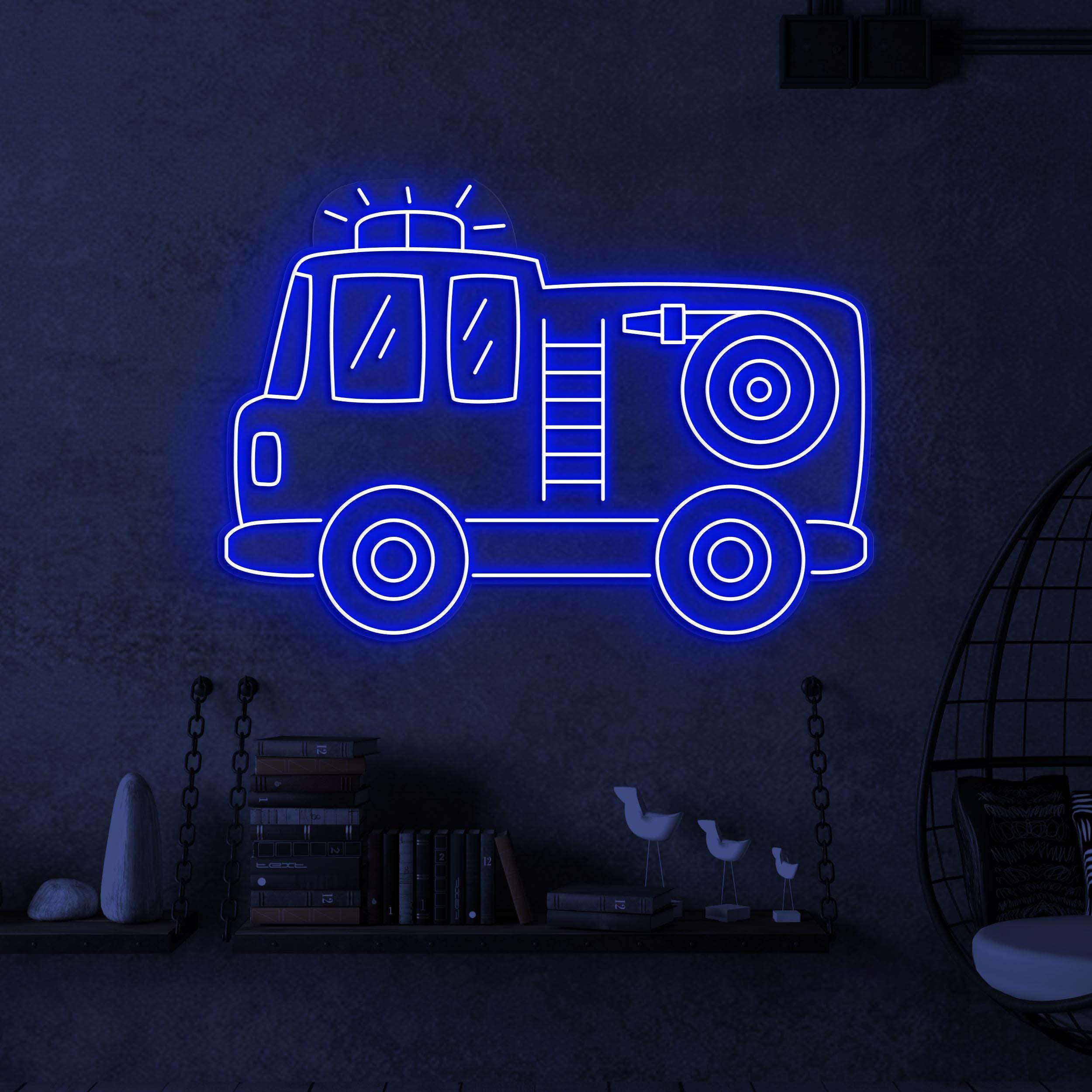 Fire Truck Neon Sign, Fire Truck LED Light, Firefighter Hero Wall Decor, Brave Firefighter Art, Firefighter Office Light, Rescue Room Decor