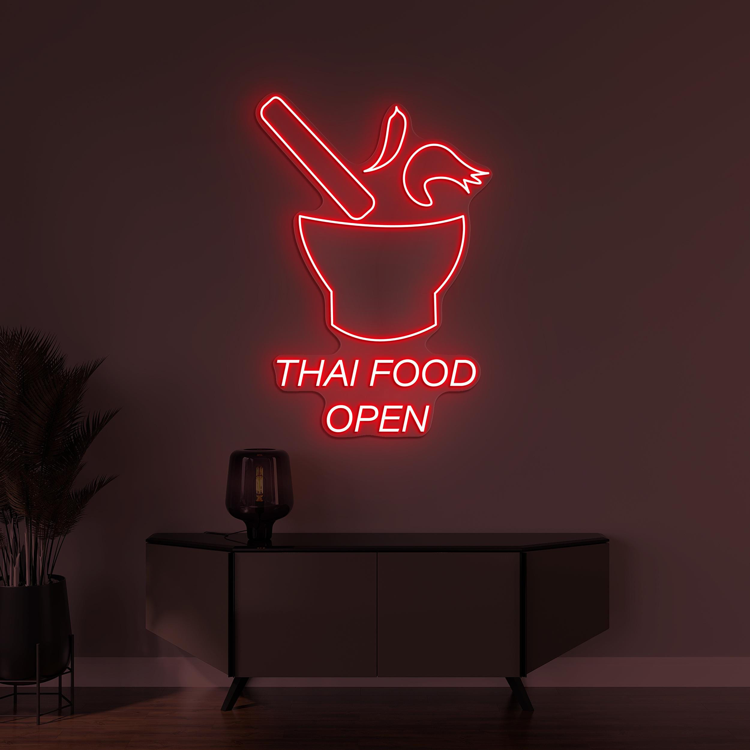 Thai Food Open Neon Sign, Thai Food Open LED Light, Asian Food Wall Decor, Restaurant Wall Decor, Tom Yum Bowl Led Sign, Thai Food Wall Art