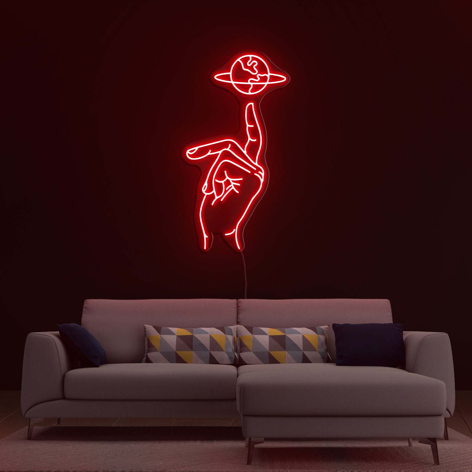 Hand on Planet Neon Light, Wall Decor for Bedroom, Bar, Home, Wall Art, Gift, Room Lighting, Earth Art, Neon Sign for Kids Room, Party Decor
