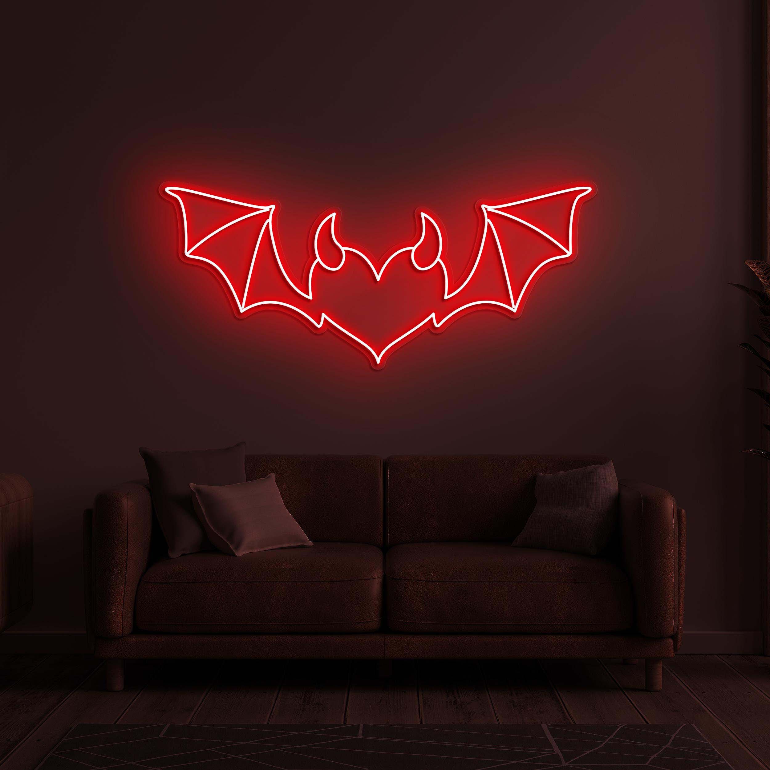Devil Heart with Wings Neon Sign, Devil Heart with Wings LED Light, Halloween Party Decor, Demon Heart Wall Art, Decor for Home, Shop, Bar