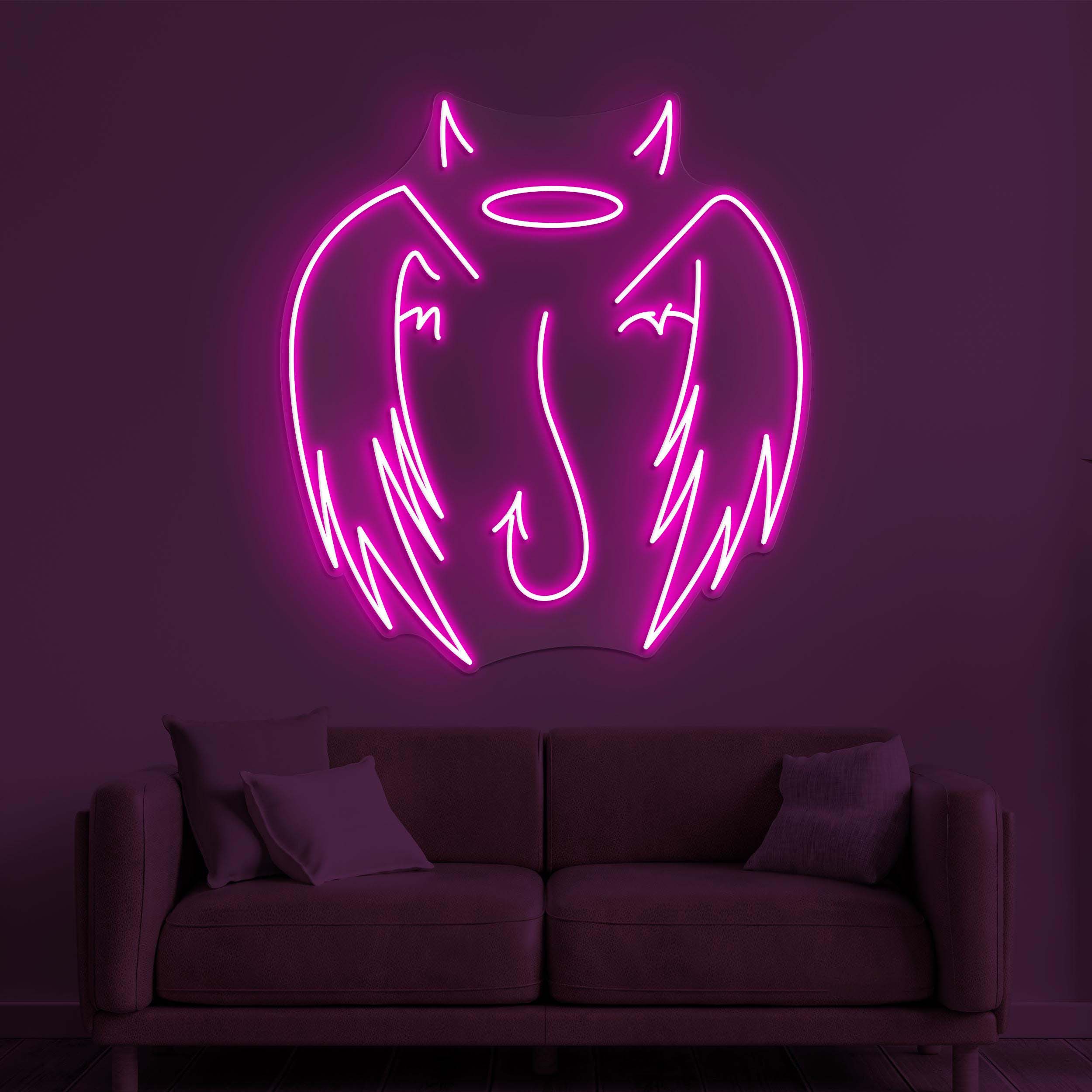 Angel & Devil Wings Neon Sign, Angel and Devil Wings LED Light, Devil Horn Wall Art, Home Wall Decor, Evil Horns Sign, Room or Party Decor