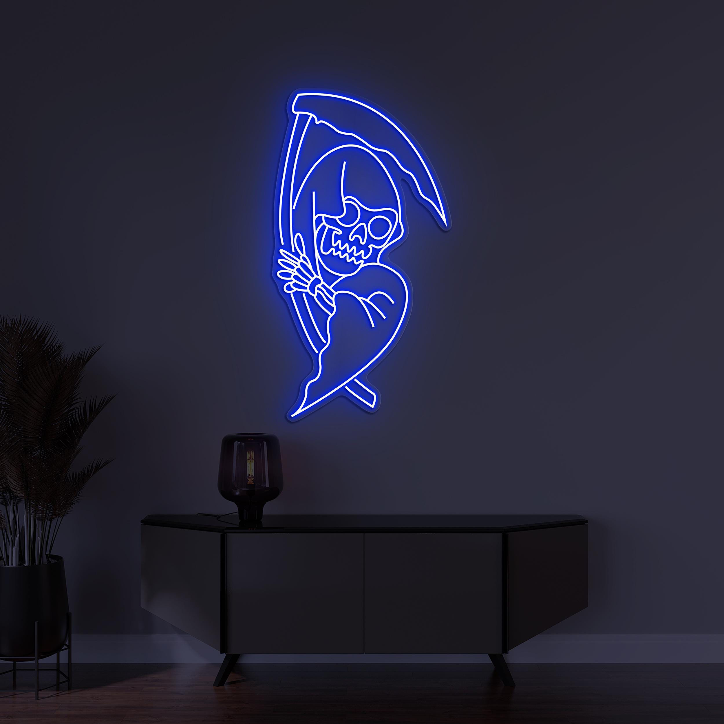 Grim Reaper Neon Sign, Grim Reaper LED Light, Skeleton Wall Art, Spooky Sign, Horror House Decor, Halloween Wall Decor, Halloween Party Art
