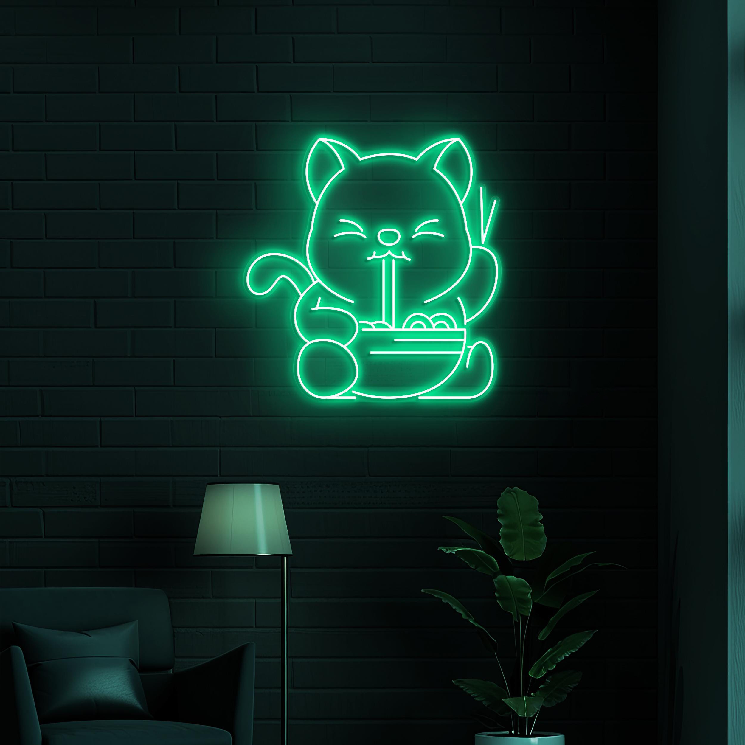 Cat Eating Ramen Neon Sign, Cat Eating Ramen LED Light, Cat Eating Ramen Wall Art, Cat Japanese Noodle LED Decor, Kitchen Anime Wall Decor