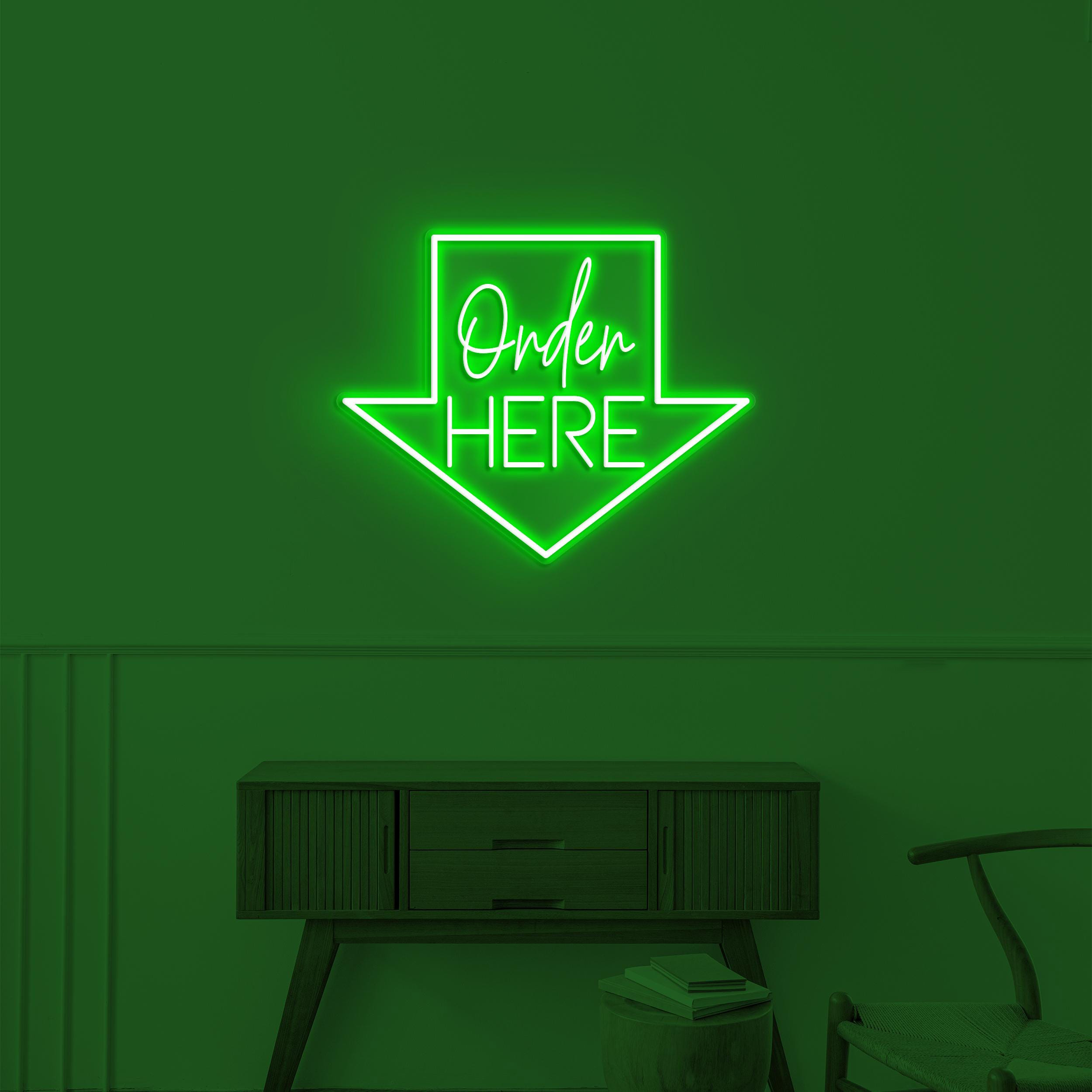 Order Here Neon Sign, Order Here LED Light, Arrow LED Sign, Restaurant Sign, Cafe, Food Shop, Store Decor, Business Art, Order Here Wall Art