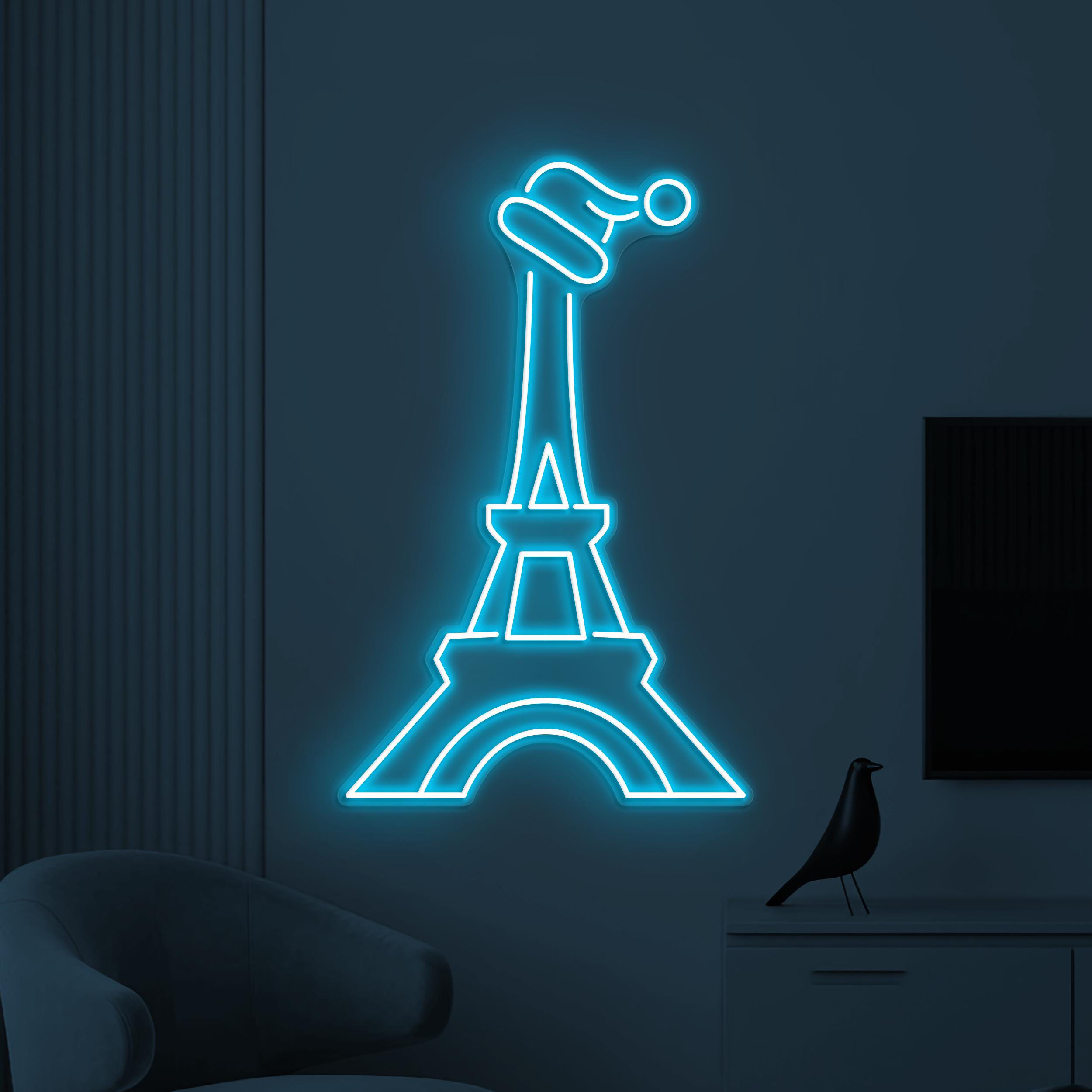 Tower Neon Sign, Christmas Eiffel Tower LED Sign, Christmas Party Wall Art, Eiffel Tower Wall Decor, Santa Hat LED Light, Kids room decor