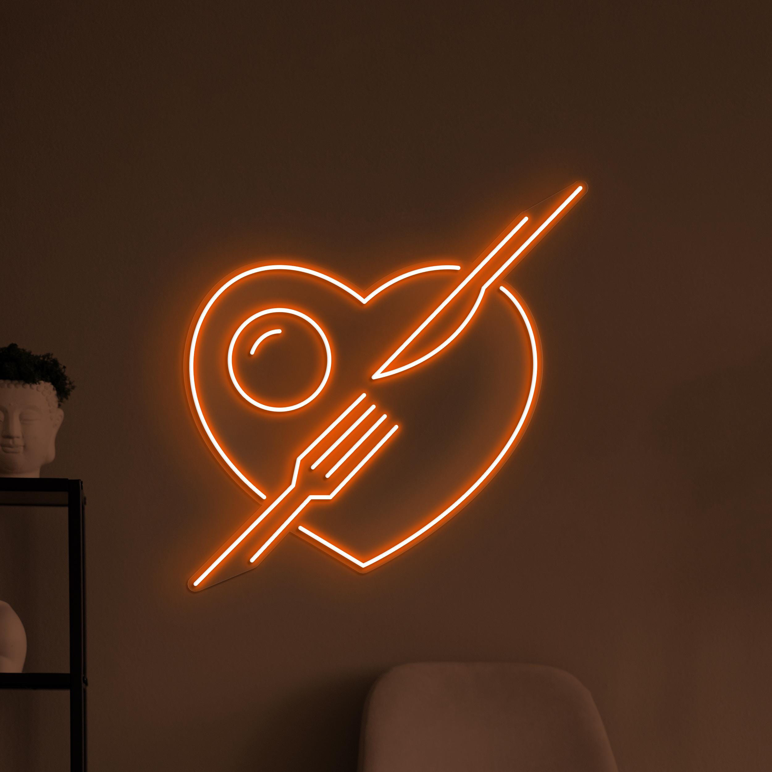 Heart Neon Sign, Heart With Fork & Knife LED Light, Love Food Wall Decor, Restaurants Wall Art, Foodie Love Neon Sign, Bar Cafe Wall Light